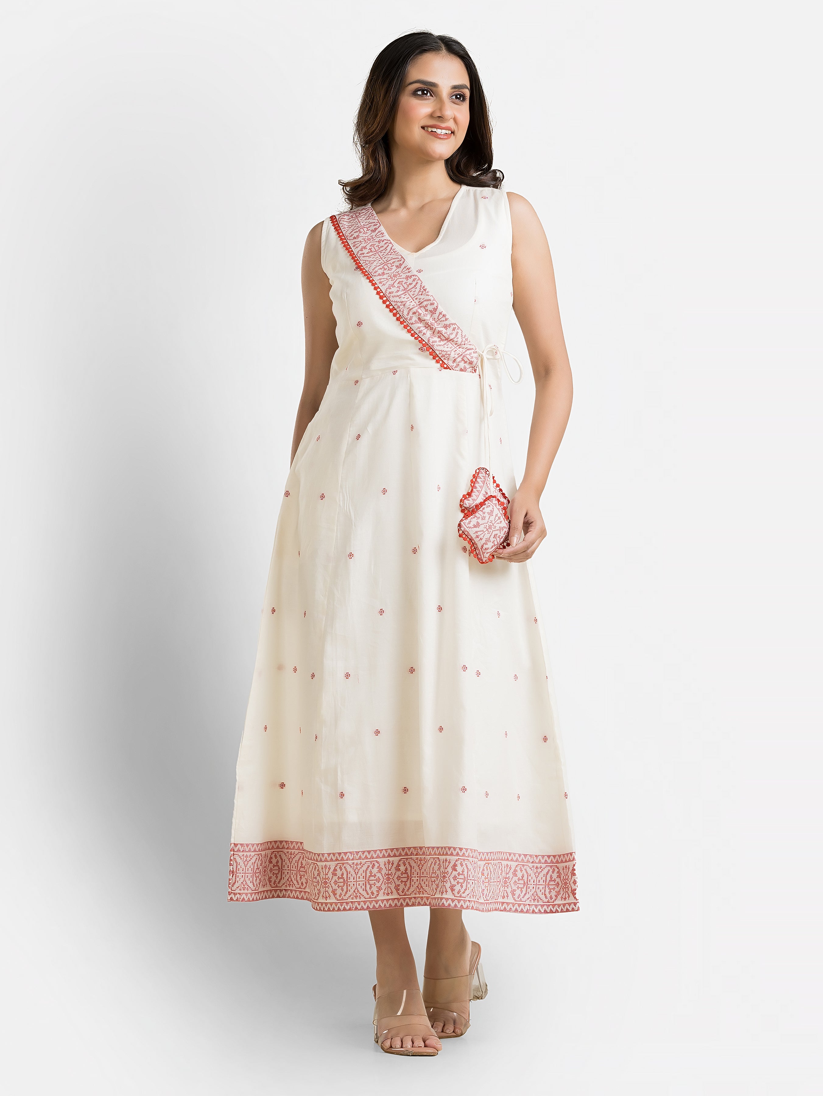 Women's Off White Angaraksha Pattern Cotton Dress