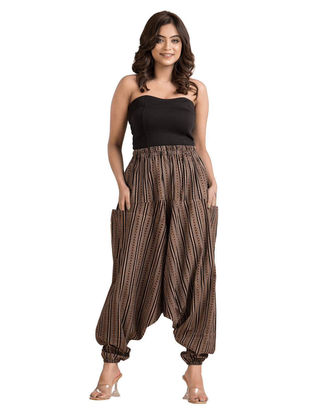 Women's Cotton Black Abstract Printed Harem Pant