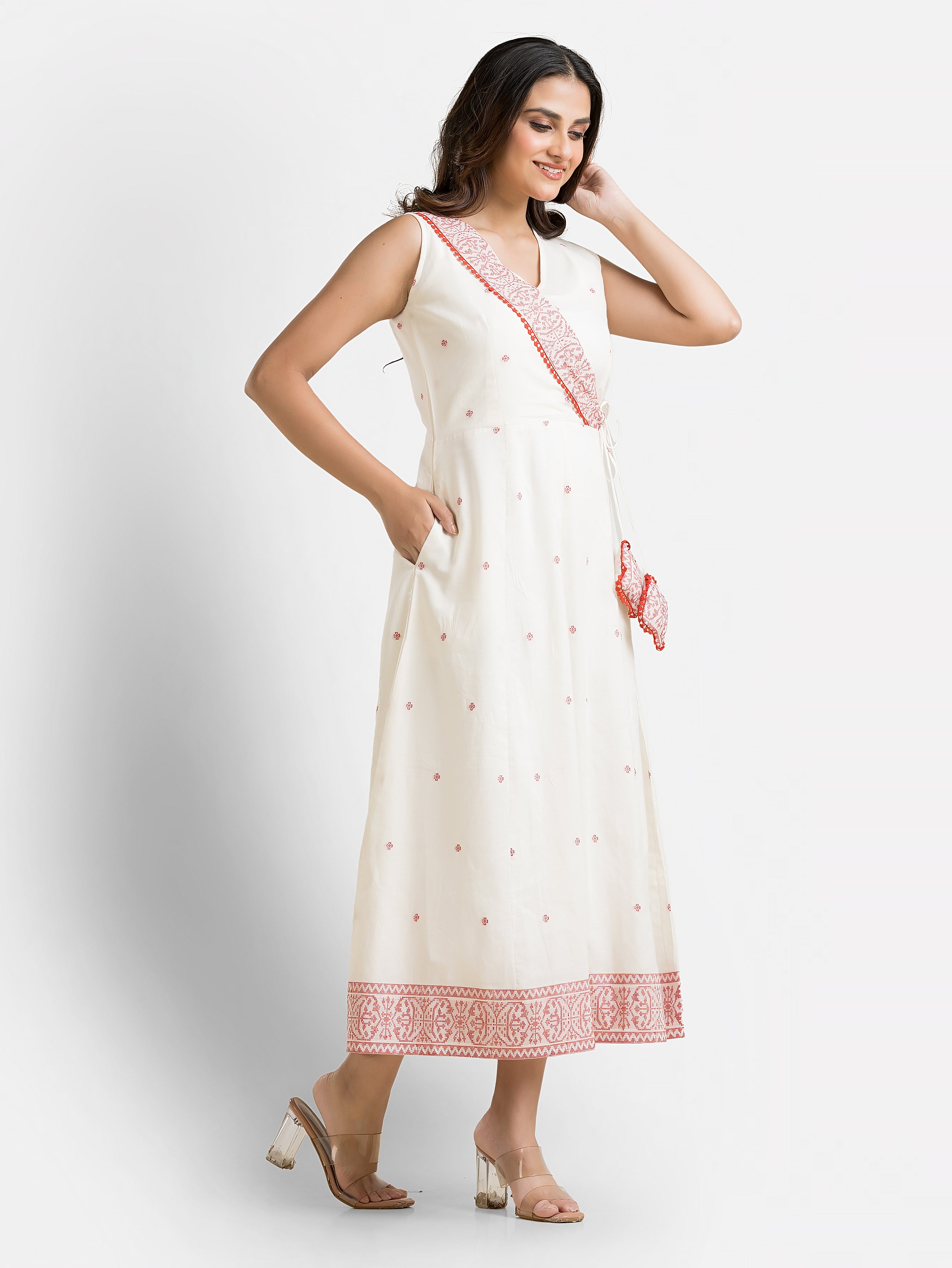 Women's Off White Angaraksha Pattern Cotton Dress