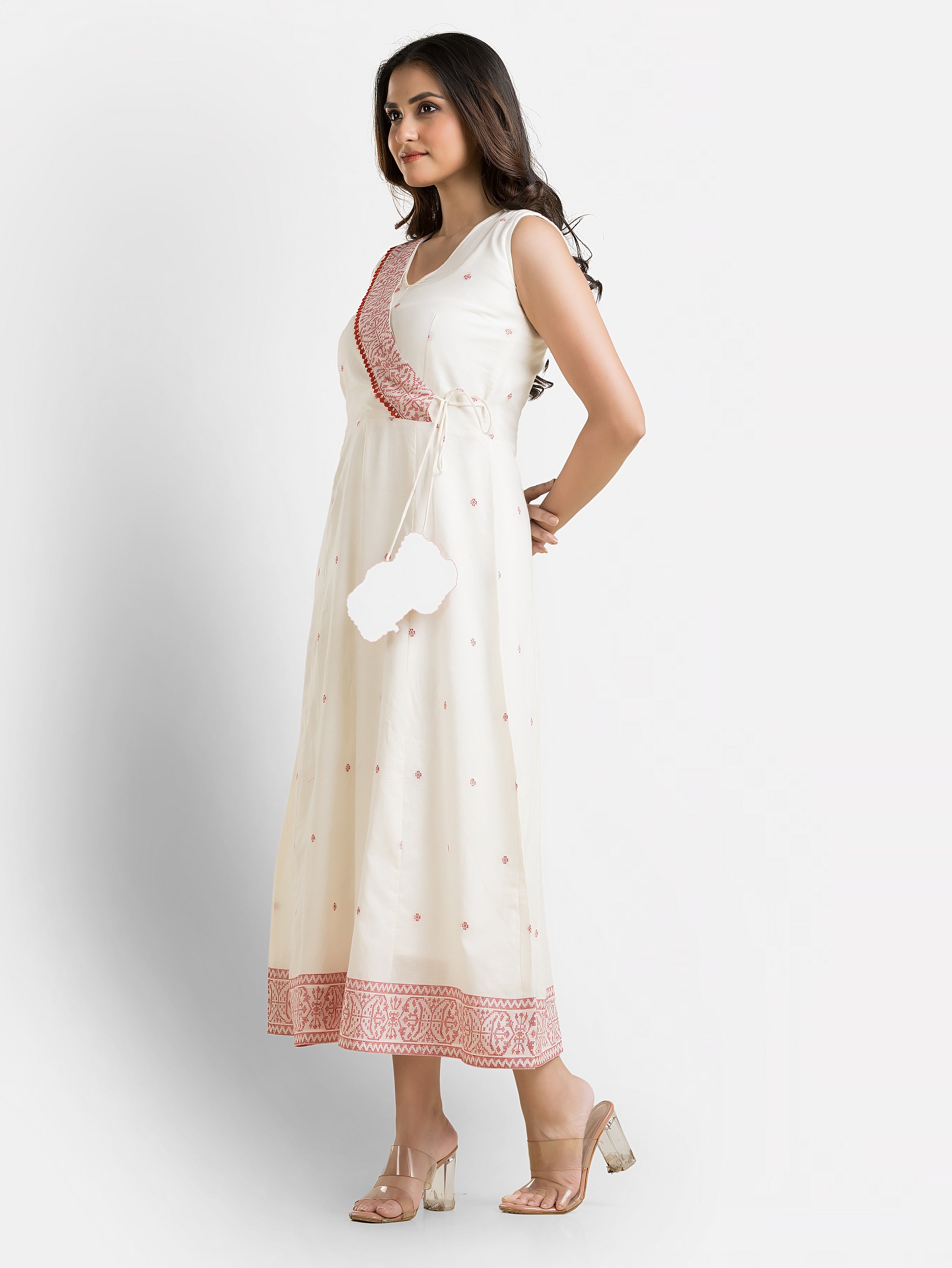 Women's Off White Angaraksha Pattern Cotton Dress