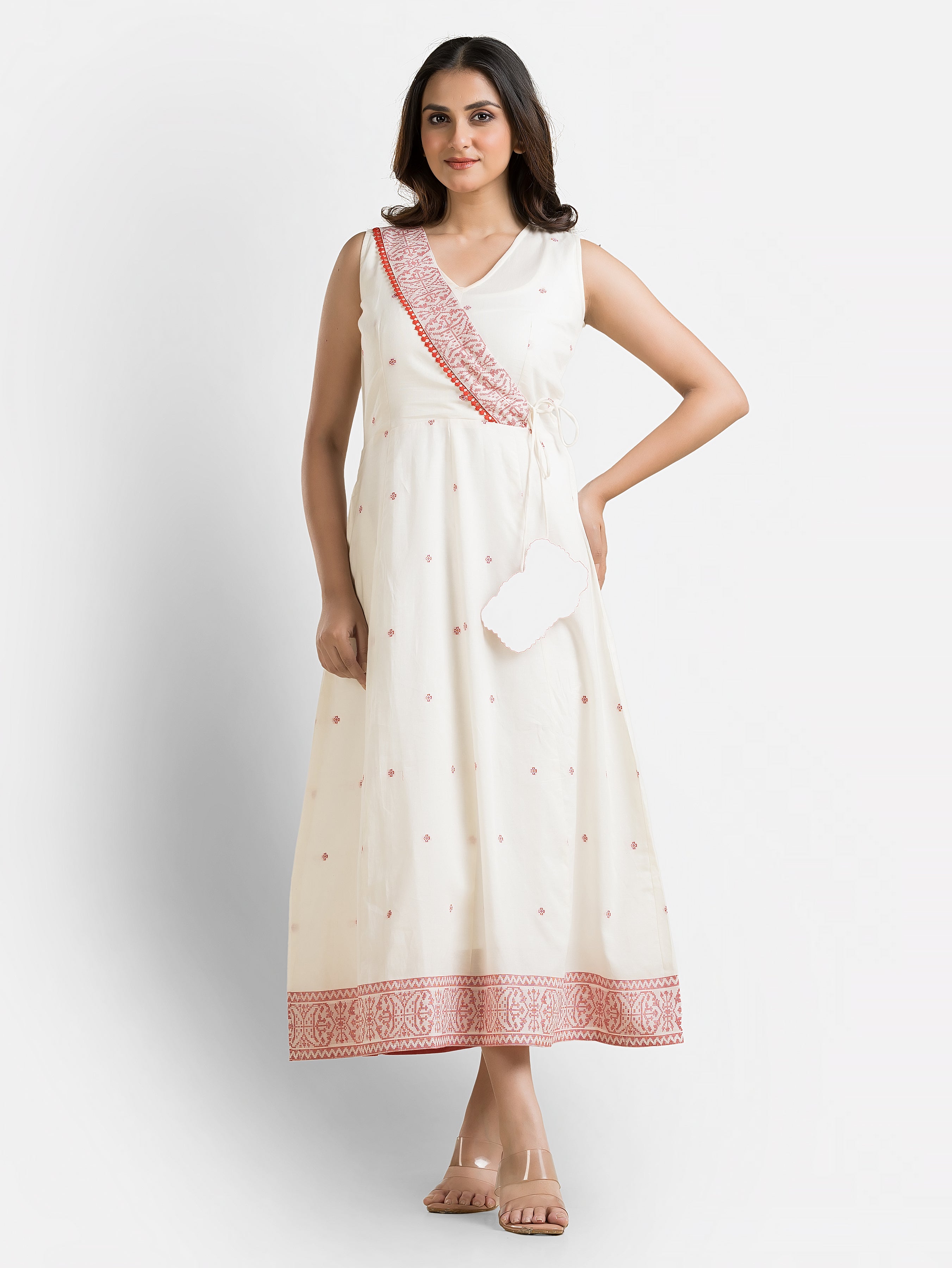 Women's Off White Angaraksha Pattern Cotton Dress