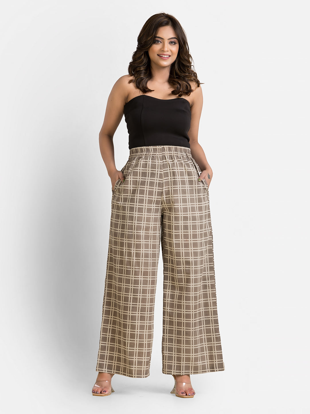 Women's Cotton Cream Ankle Length Palazzo - Crazy Needle Online