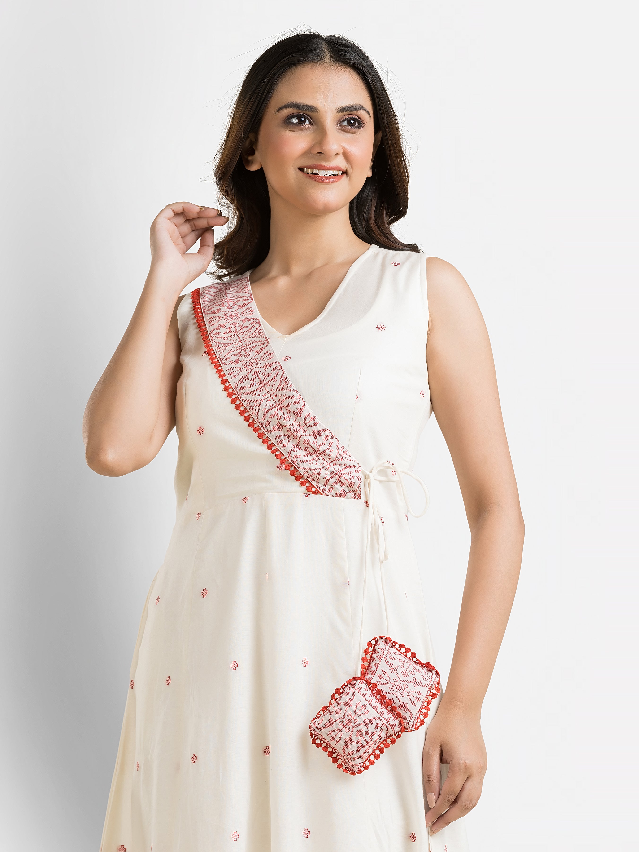 Women's Off White Angaraksha Pattern Cotton Dress