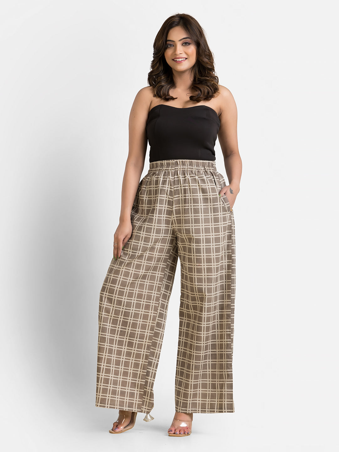 Women's Cotton Cream Ankle Length Palazzo - Crazy Needle Online
