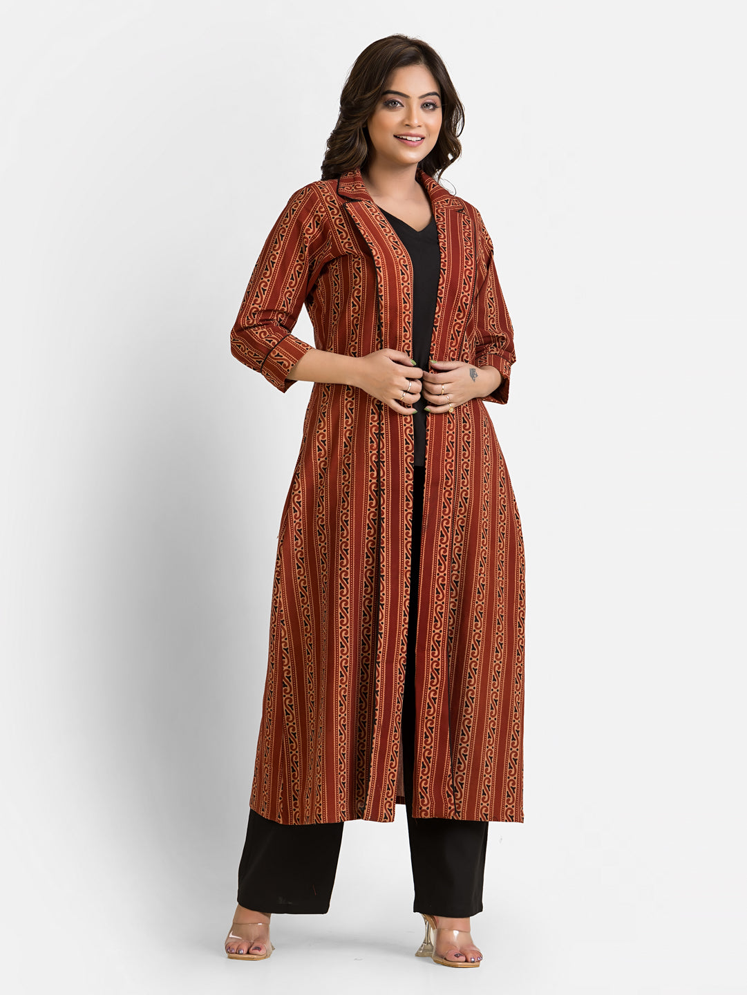 Women's Cotton Black Co Ord With Maroon Shrug