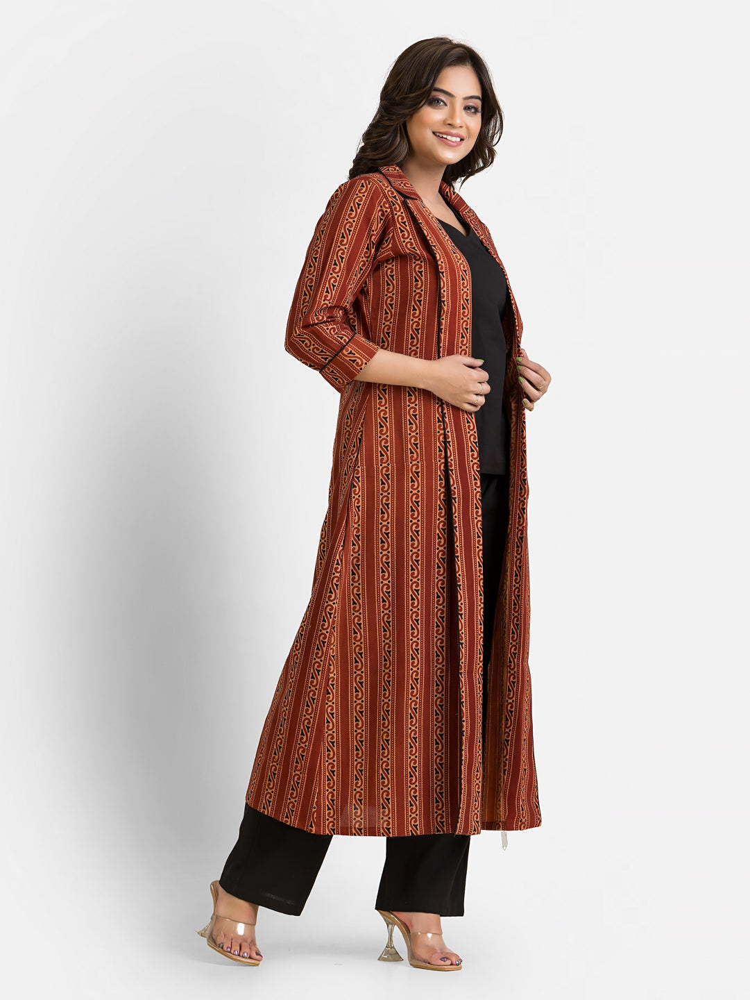 Women's Cotton Black Co Ord With Maroon Shrug