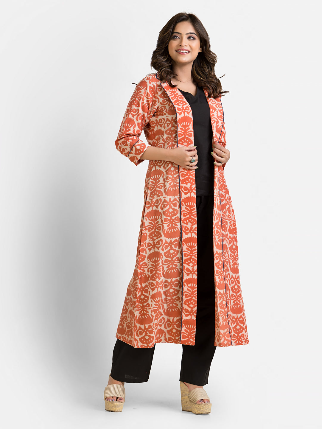Women's Cotton Orange Long Shrug