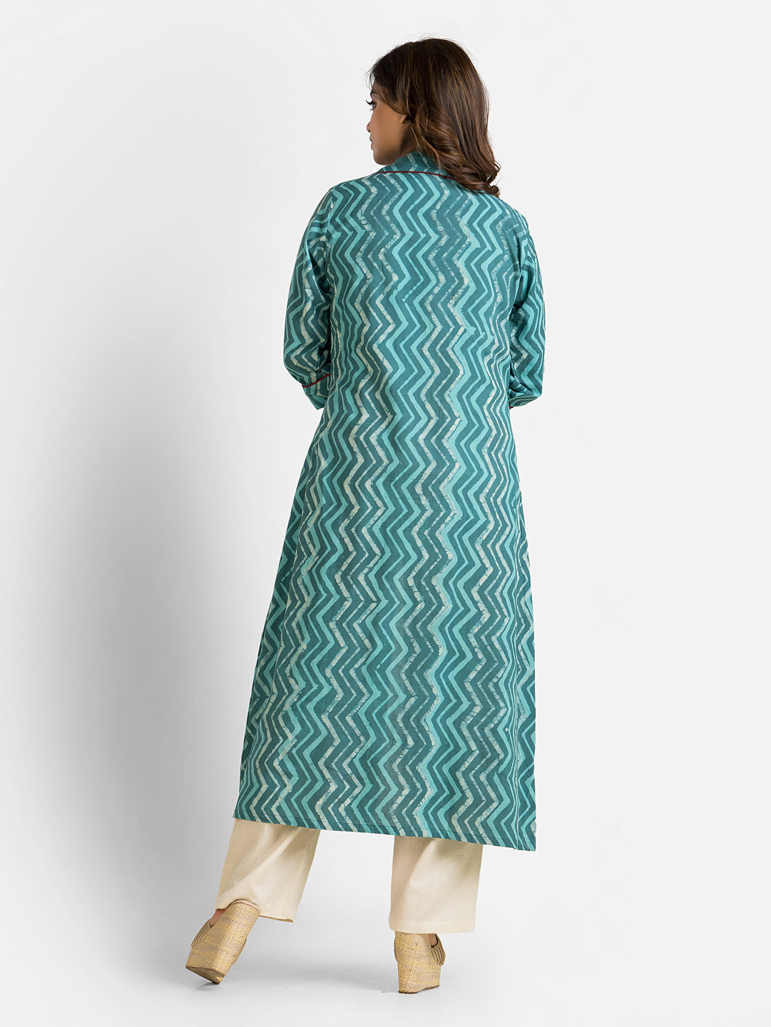 Women's Cotton White Co-Ord With Green Shrug