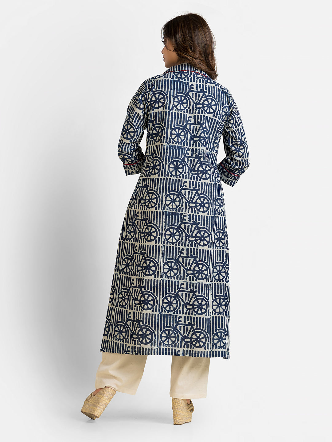 Women's Cotton White Co Ord With Blue Shrug