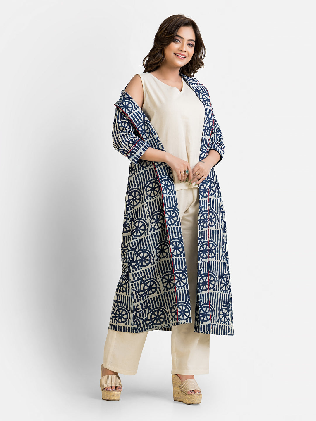 Women's Cotton Blue Long Shrug