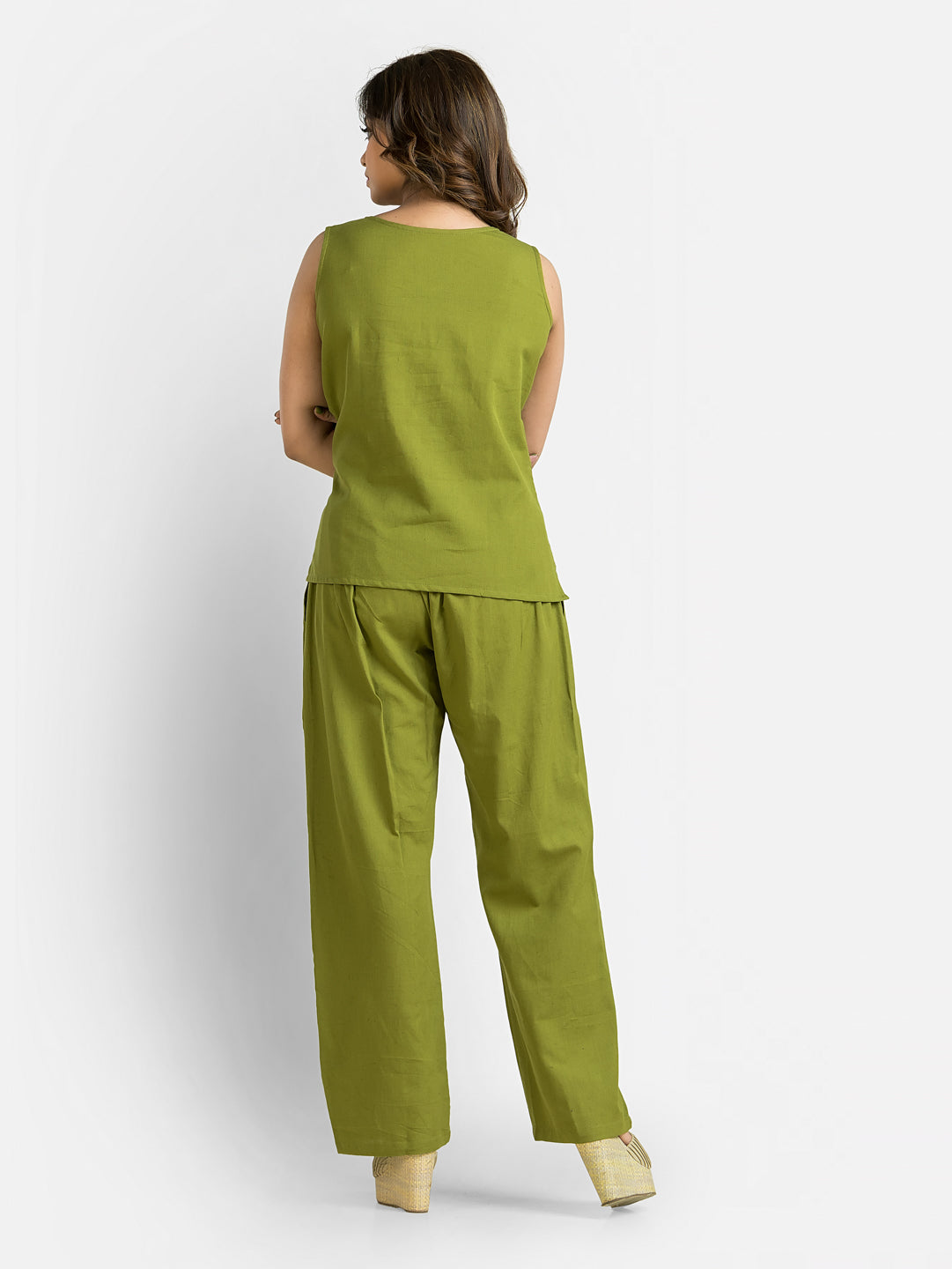 Women's Cotton Green Top With Pant Co ord Set