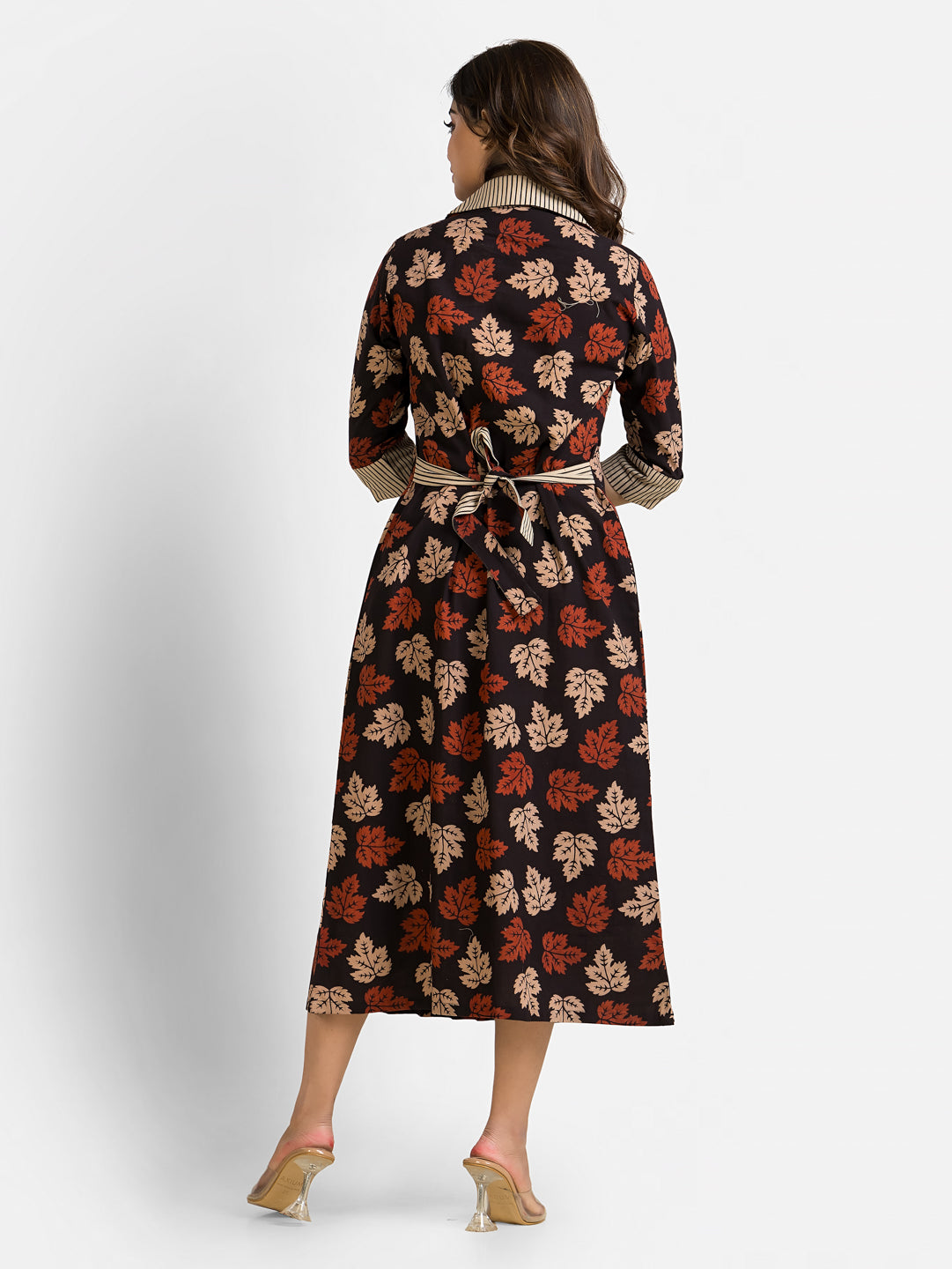Women's Mapple Leaf Print Coat Collar Dress