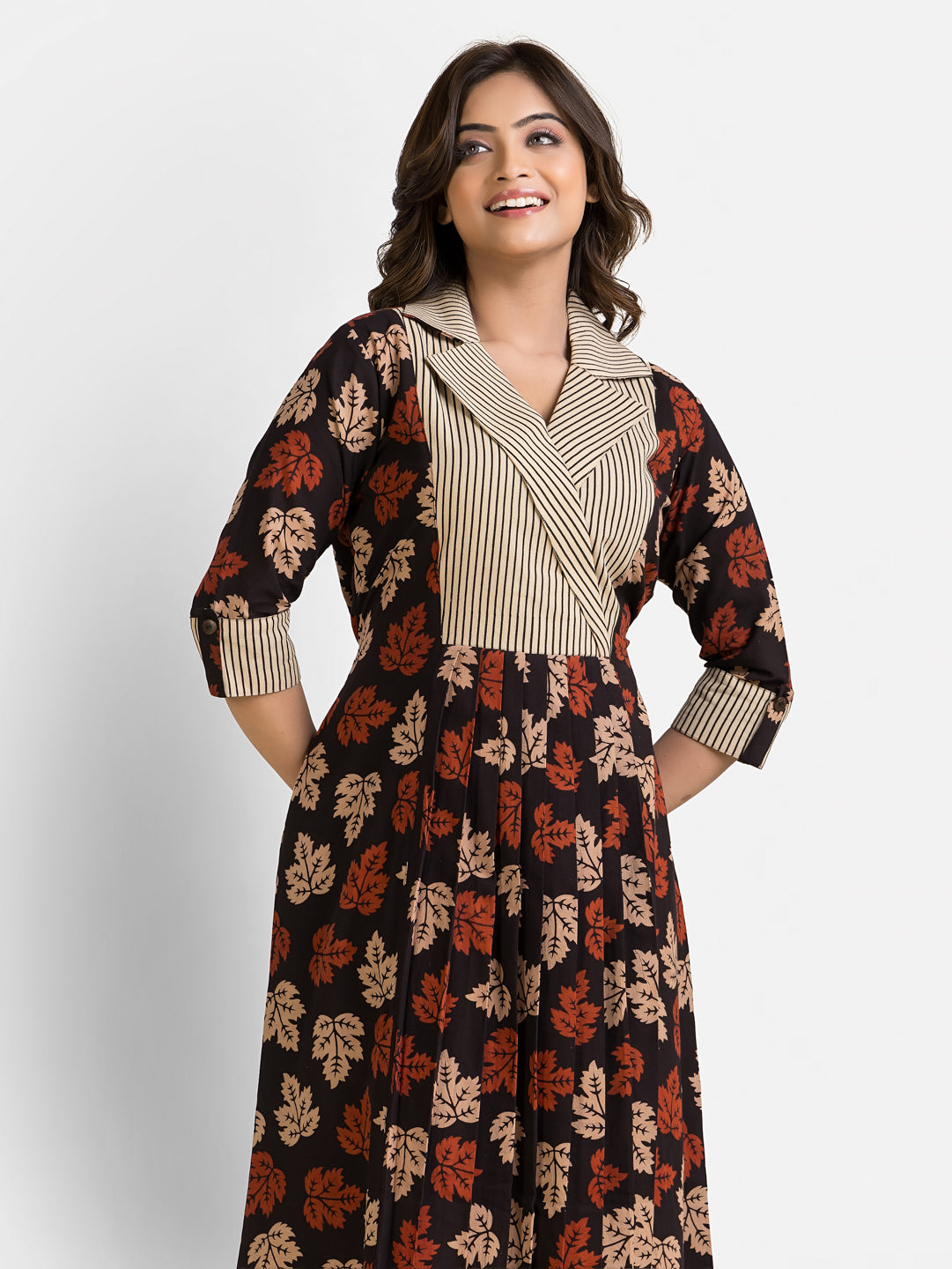 Women's Mapple Leaf Print Coat Collar Dress