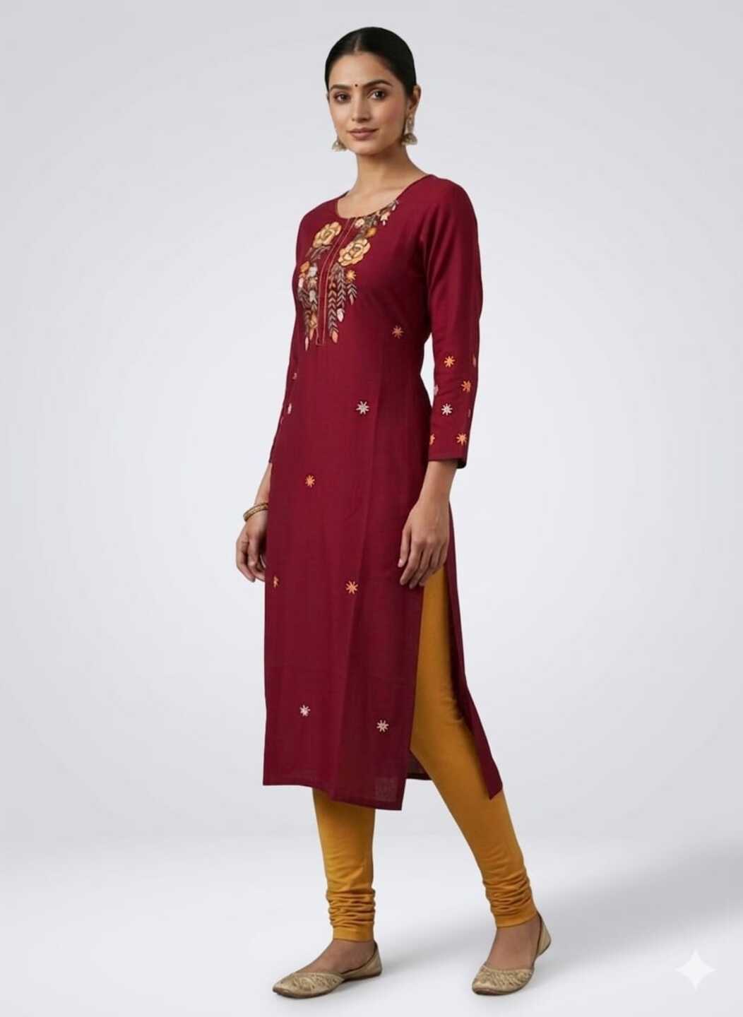 Women's Maroon Round Neck Kurti
