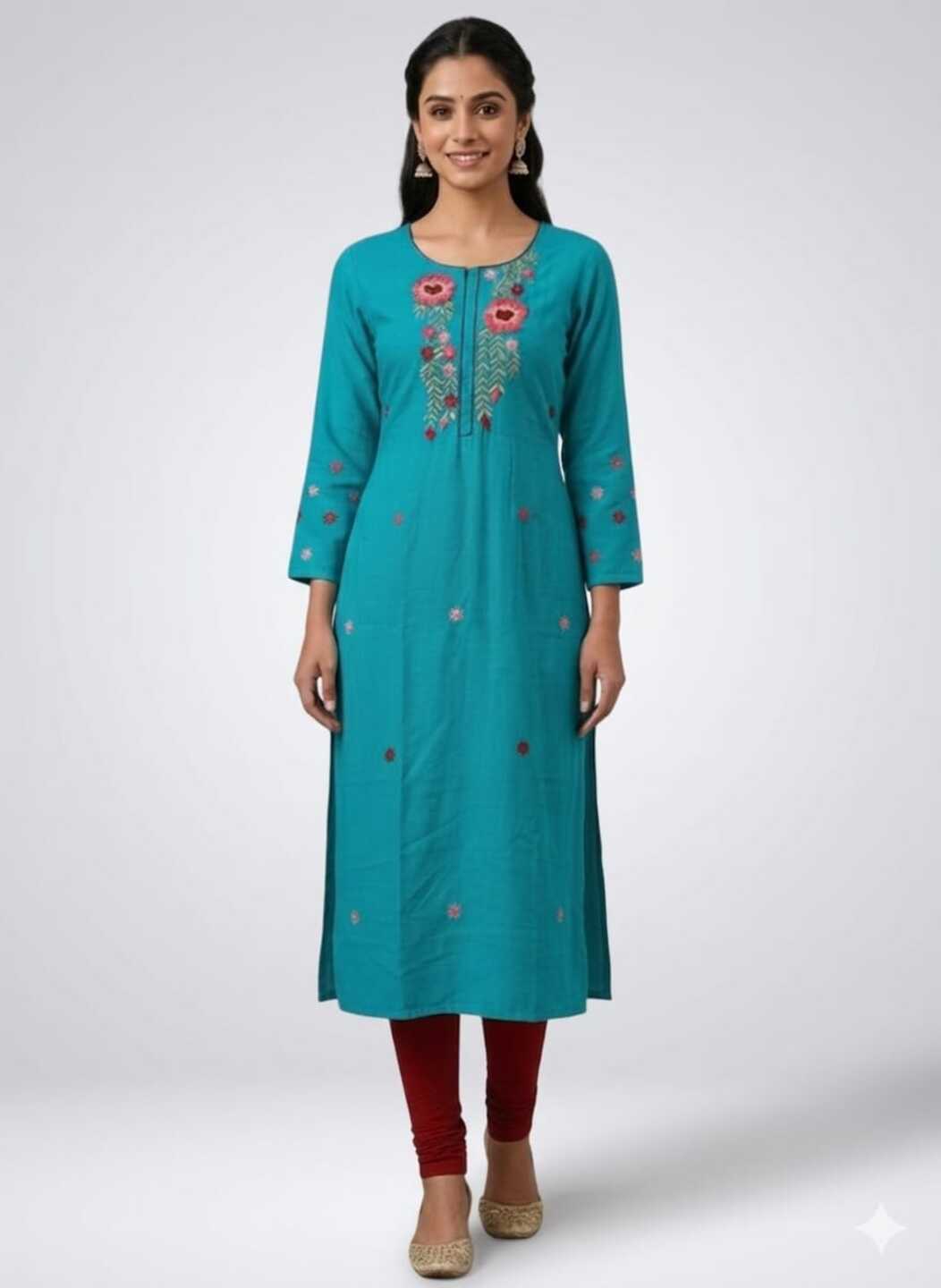 Women's Blue Round Neck Kurti