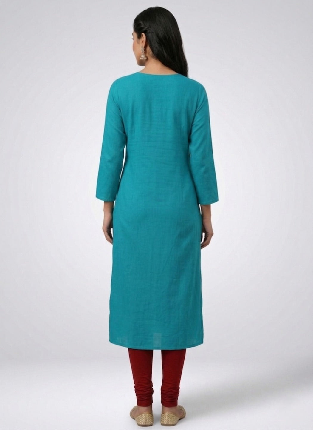 Women's blue round neck kurta by Crazy Needle Online, featuring a stylish and comfortable traditional kurta with a round neckline.