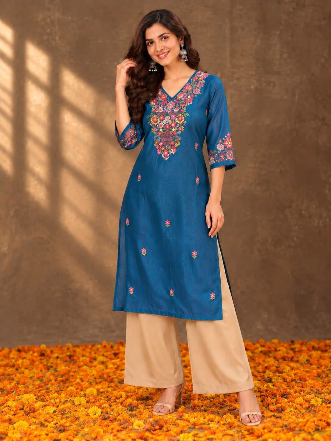 Women's Blue Handwork Kurti