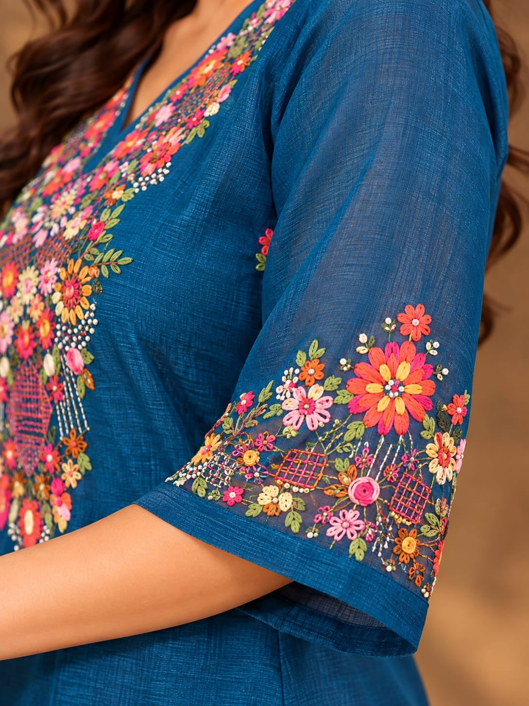 Women's Blue Handwork Kurti