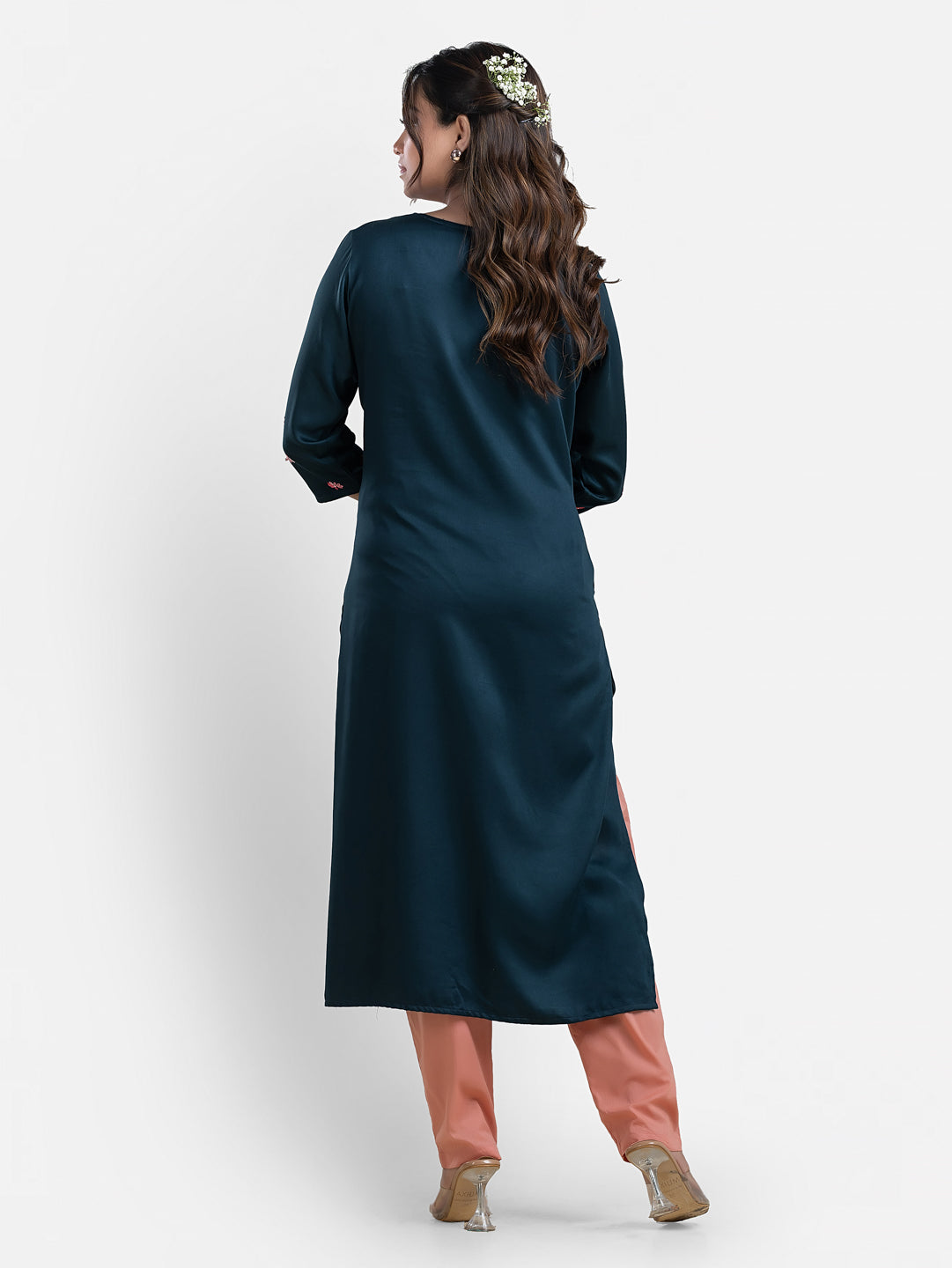 Women's 3/4th Sleeves Thread Work Blue Kurti