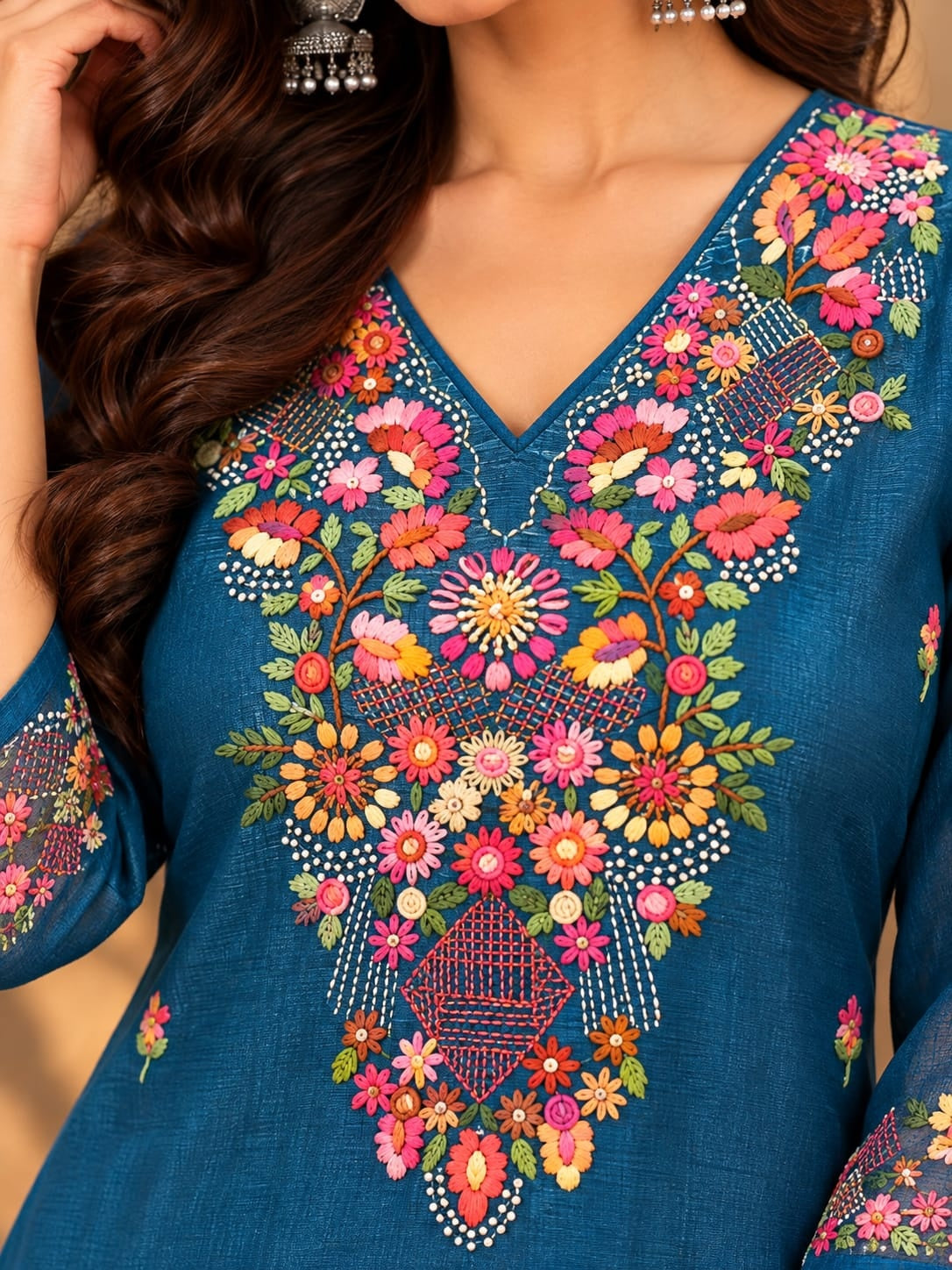 Women's Blue Handwork Kurti