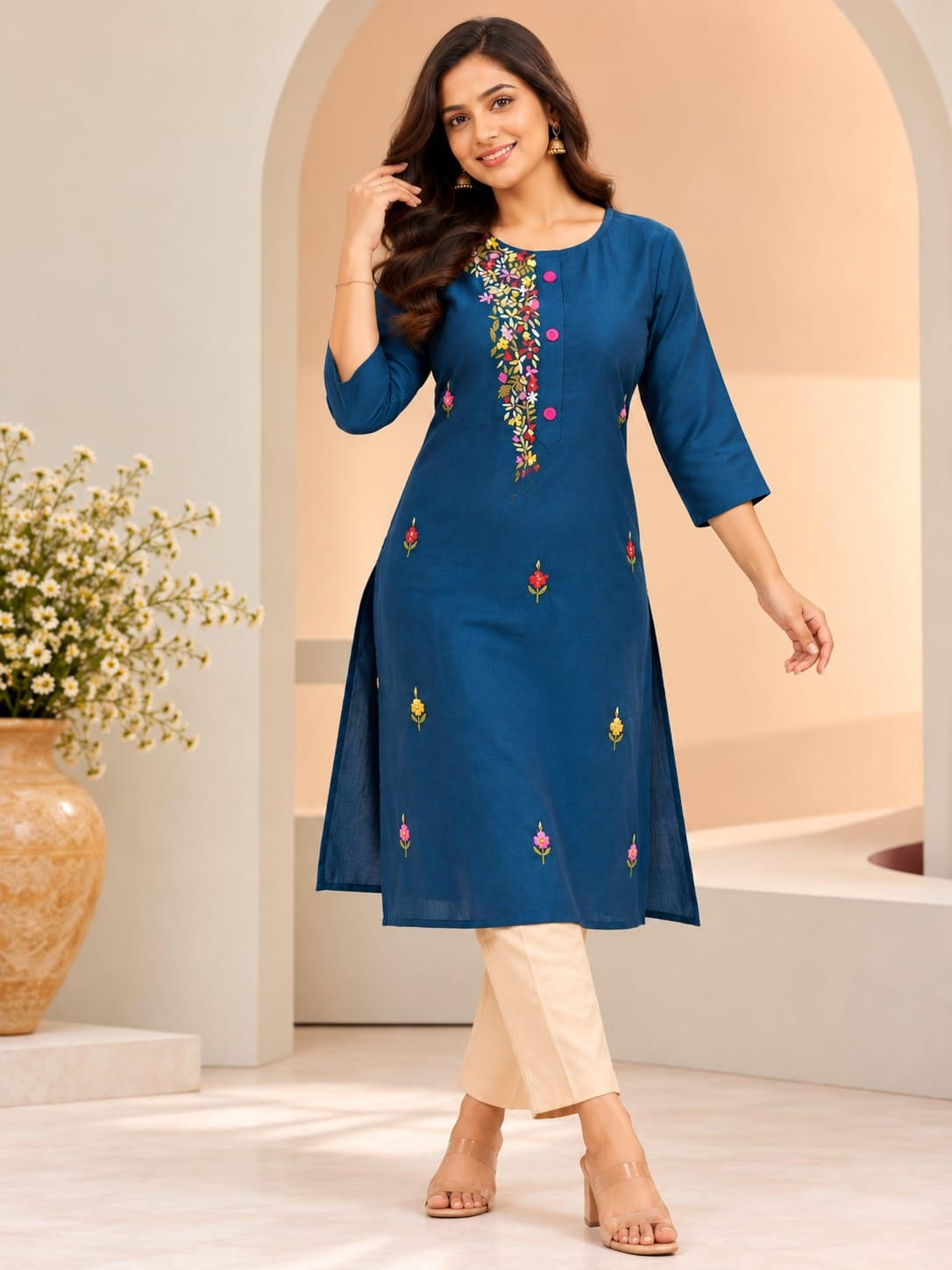 Women's Blue Threadwork Kurti