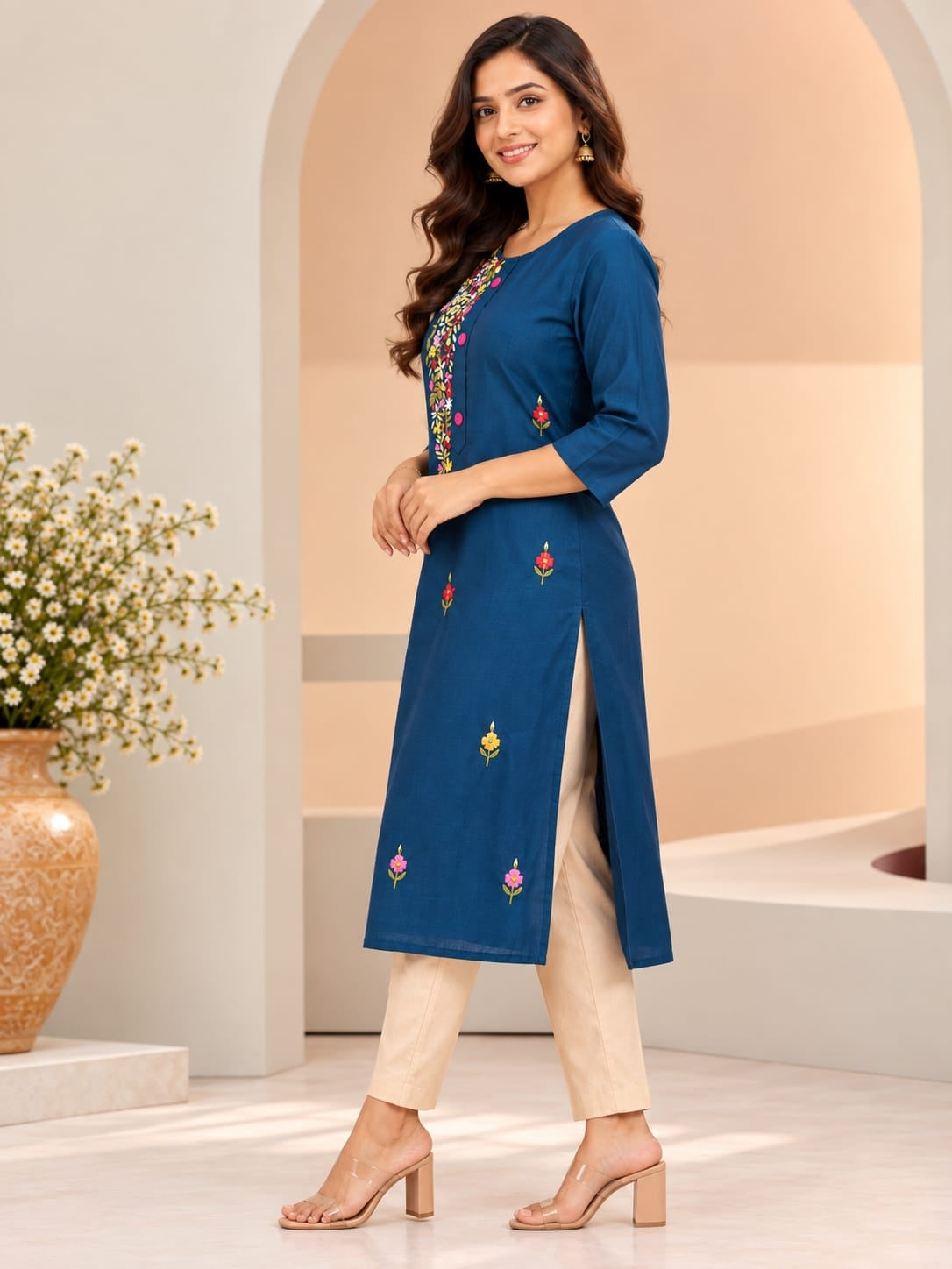 Women's Blue Threadwork Kurti
