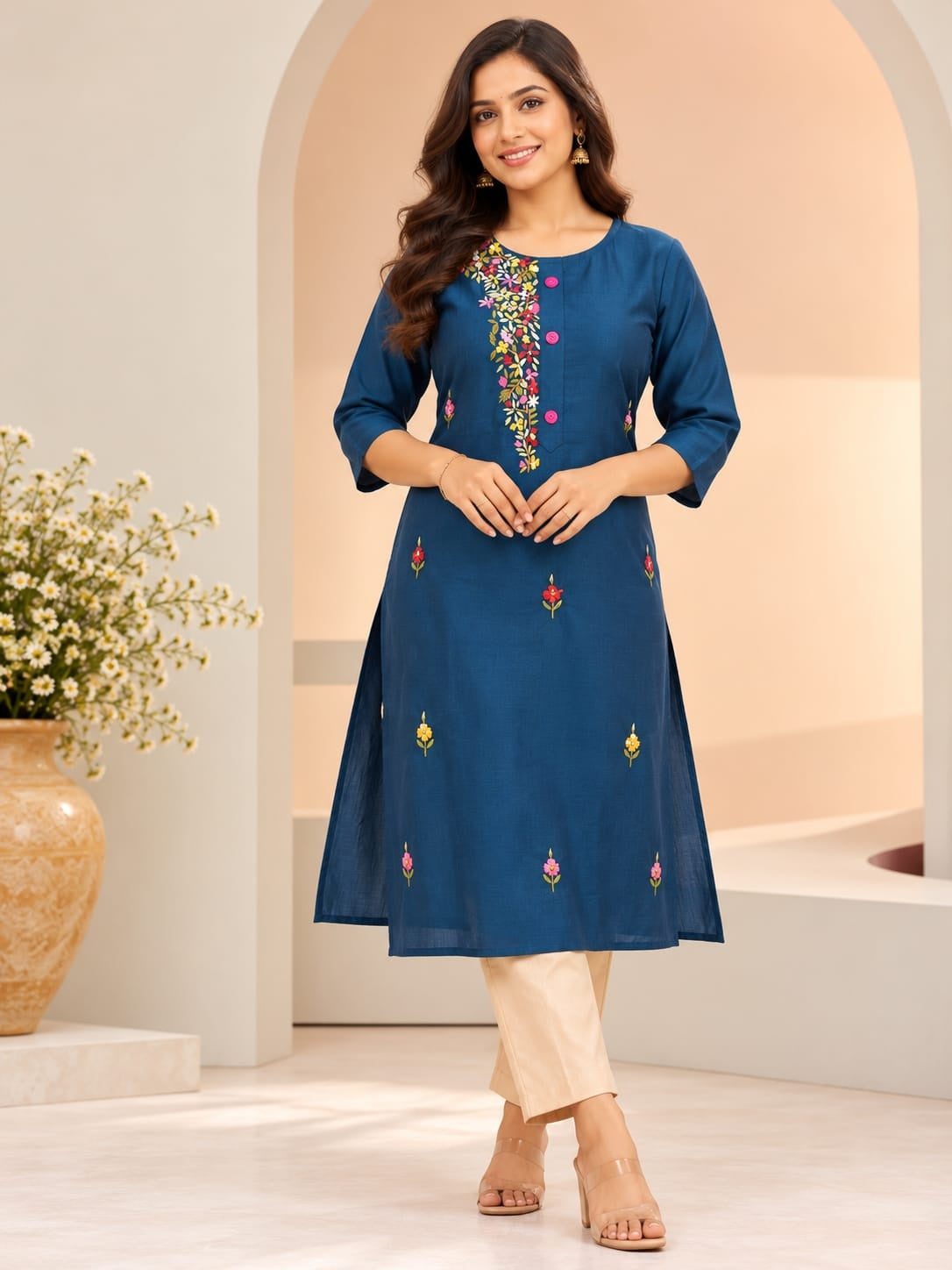 Women's Blue Threadwork Kurti