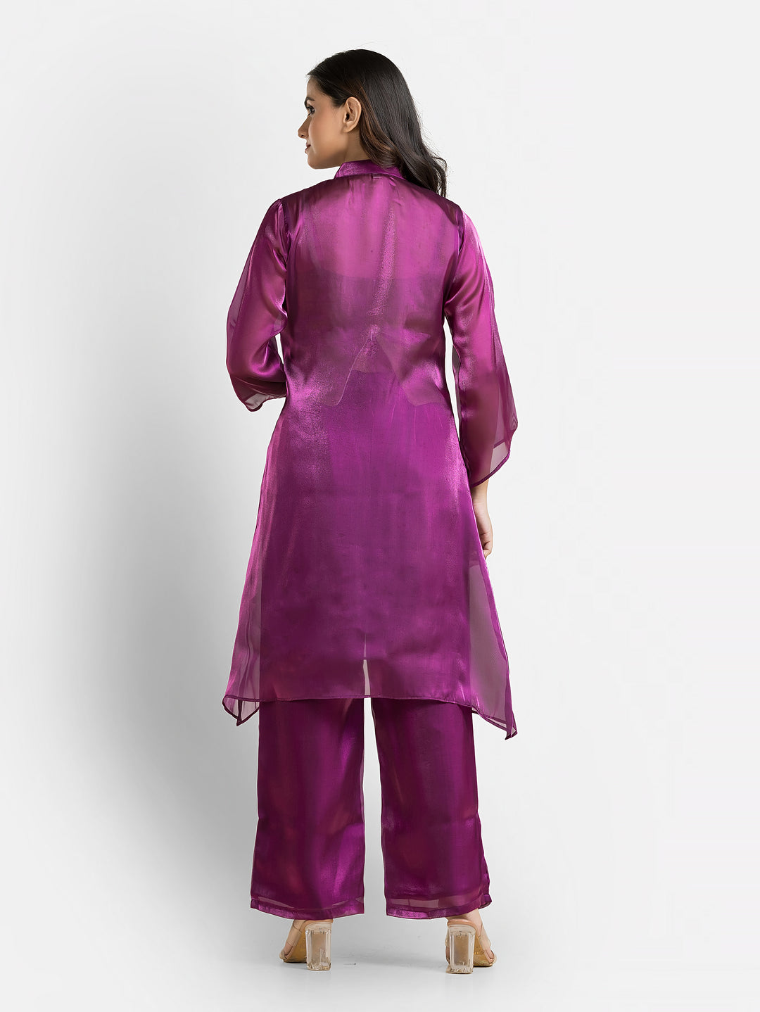 Women's Purple Organza Silk Co-Ords Set With Inner Blouse