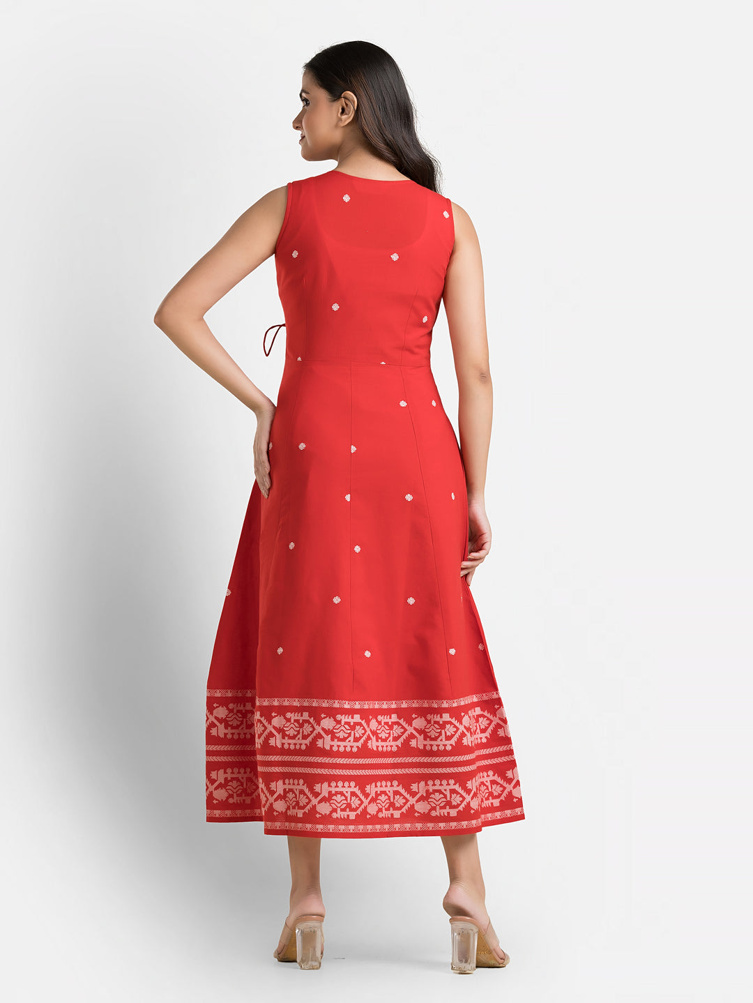 Women's Red Angaraksha Pattern Cotton Dress