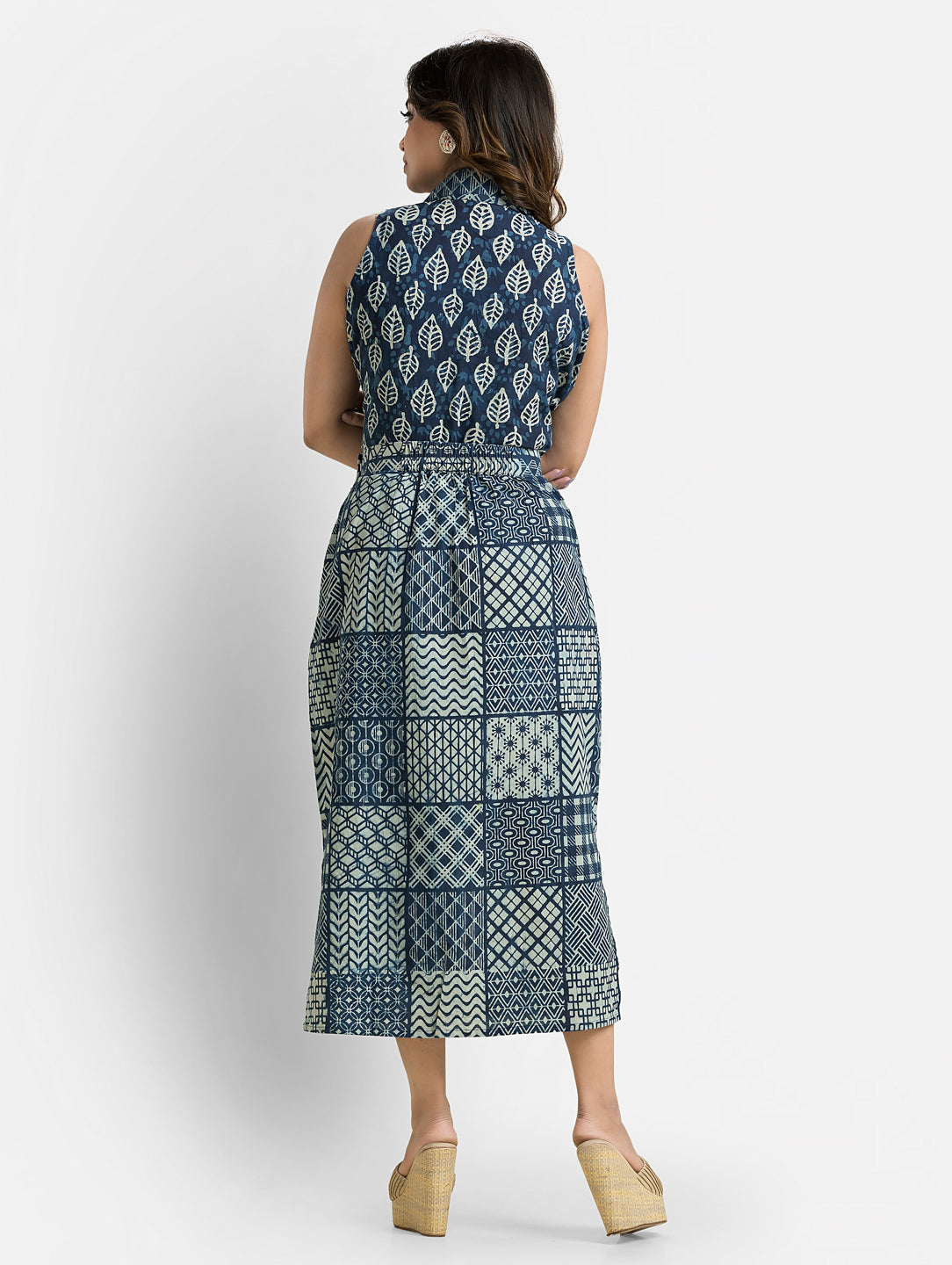 Women's Blue Cotton Top With Pencil Skirt
