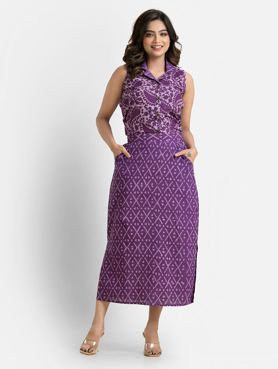 Women's Purple Cotton Top With Pencil Skirt
