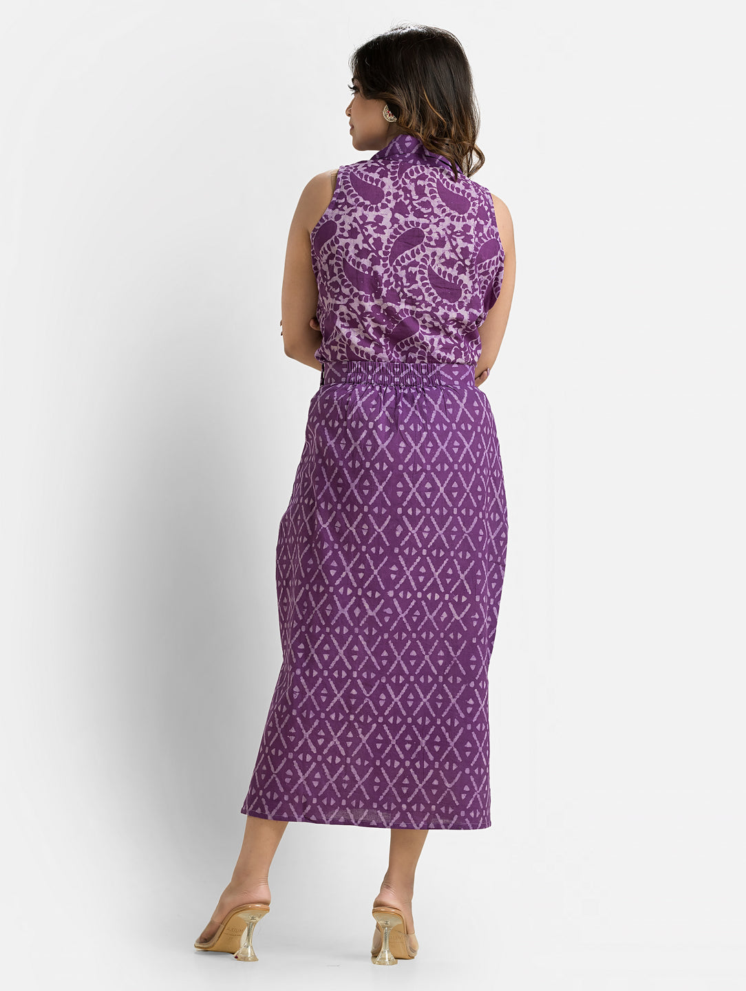 Women's Purple Cotton Top With Pencil Skirt