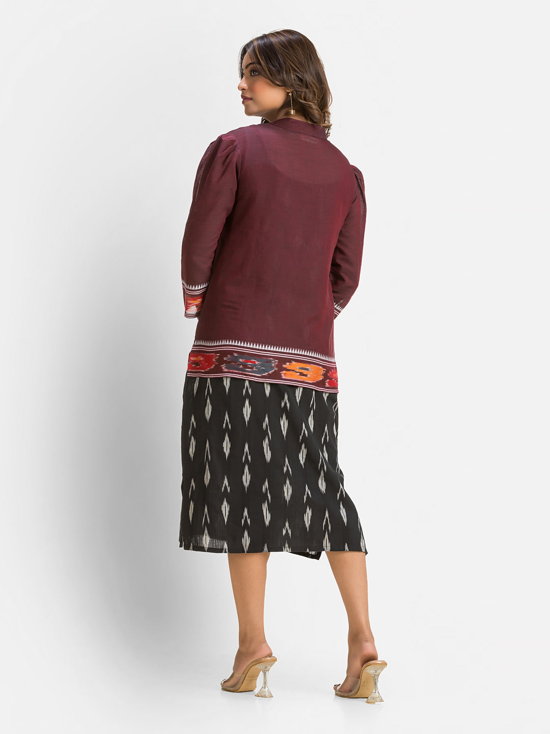 Women's Black Cotton Dress With Wine Dhanikhali Jacket