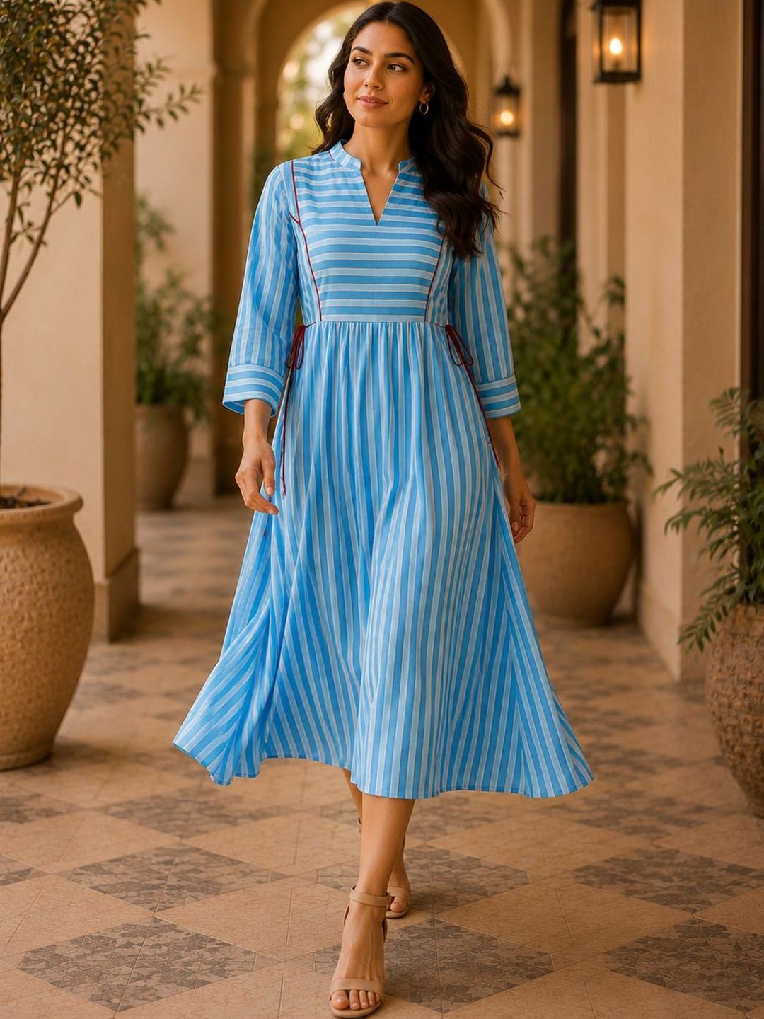 Women's Blue 3/4th Sleeves dress