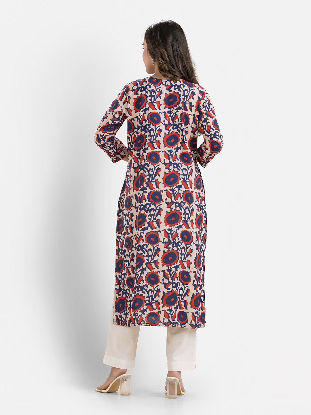Women's Sweet Heart Neck Cotton Blue Kurta