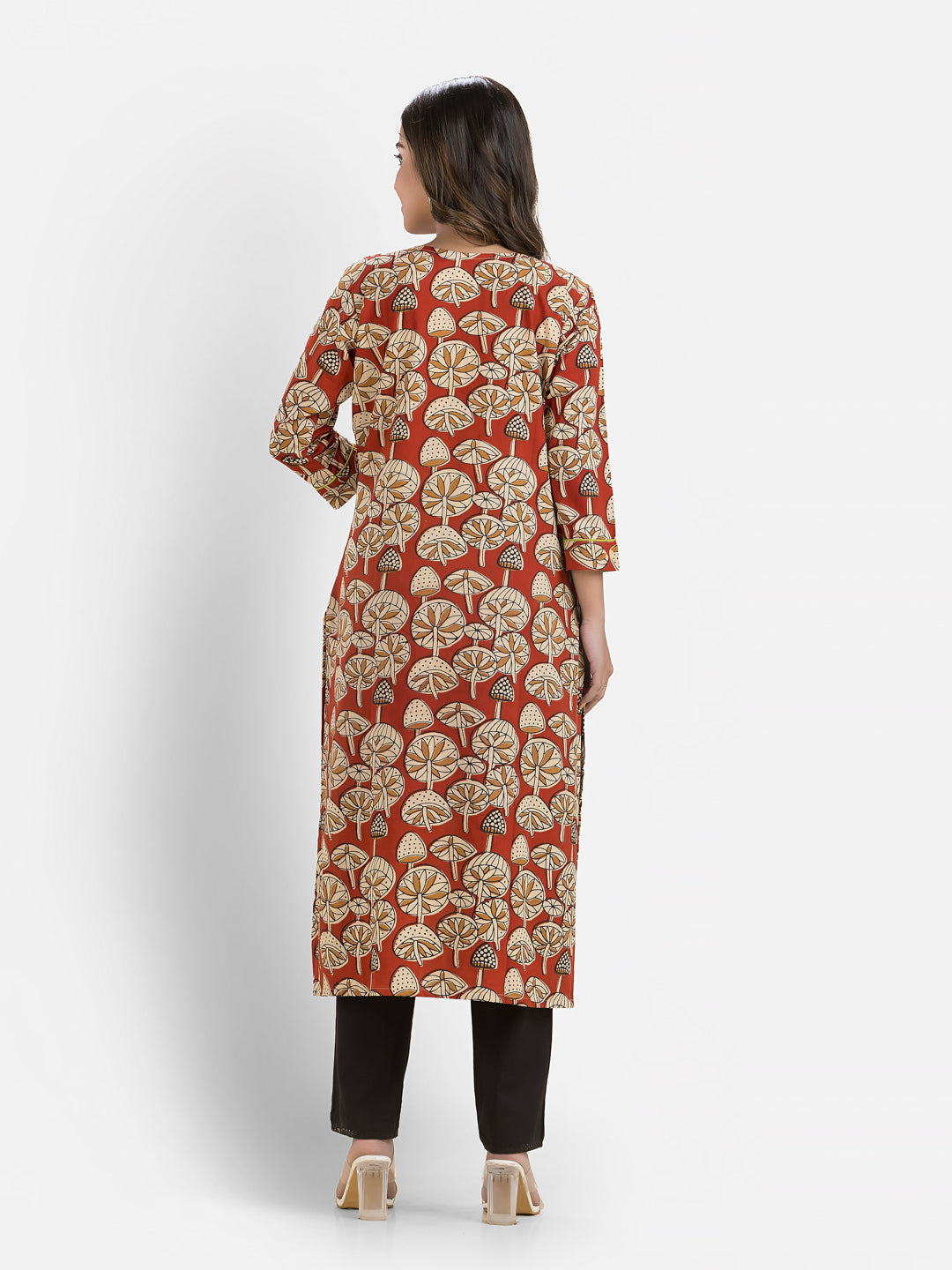 Women's Cotton Sweet Heart Neck Red Kurta