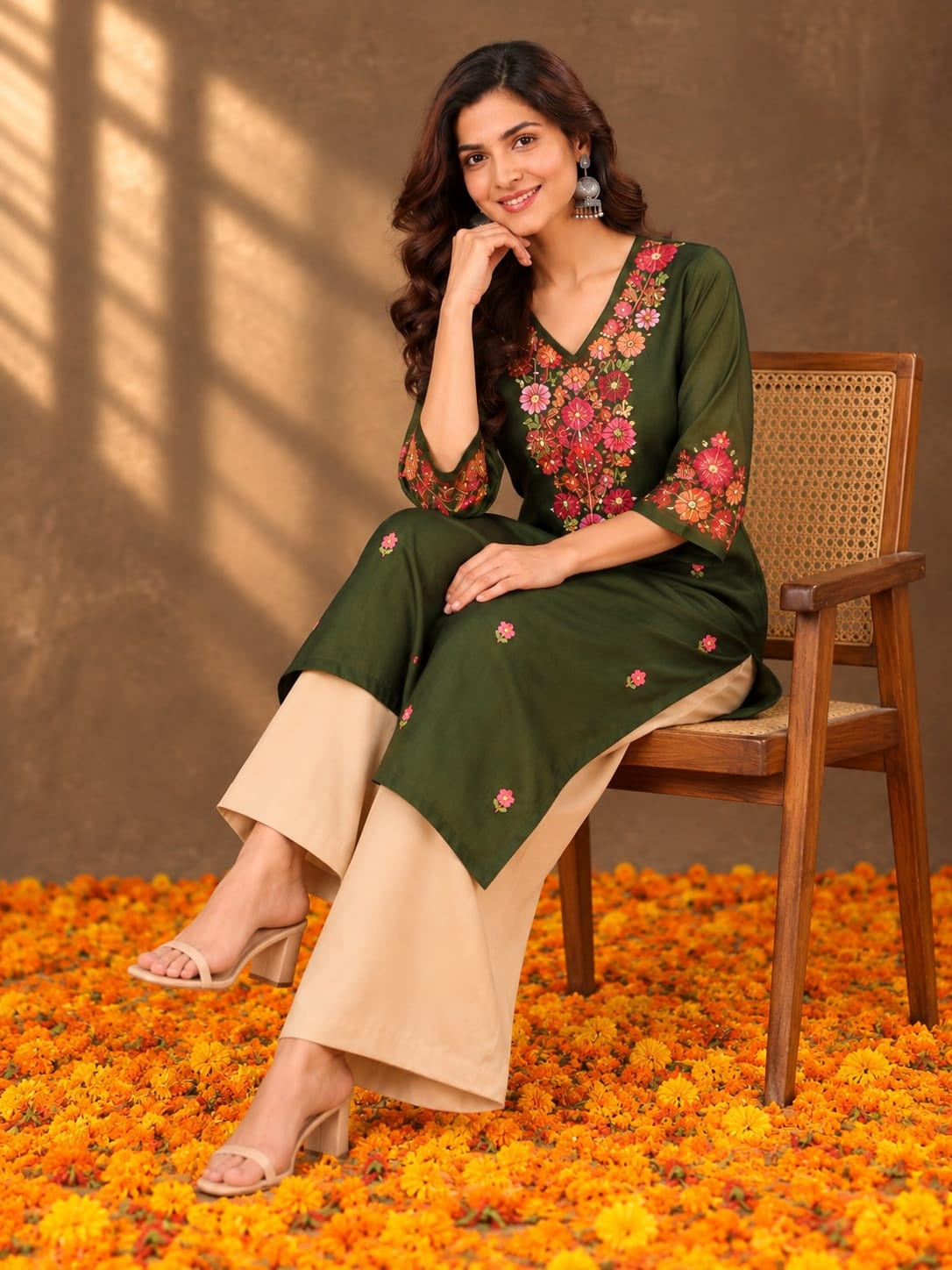 Women's Green Handwork Kurti
