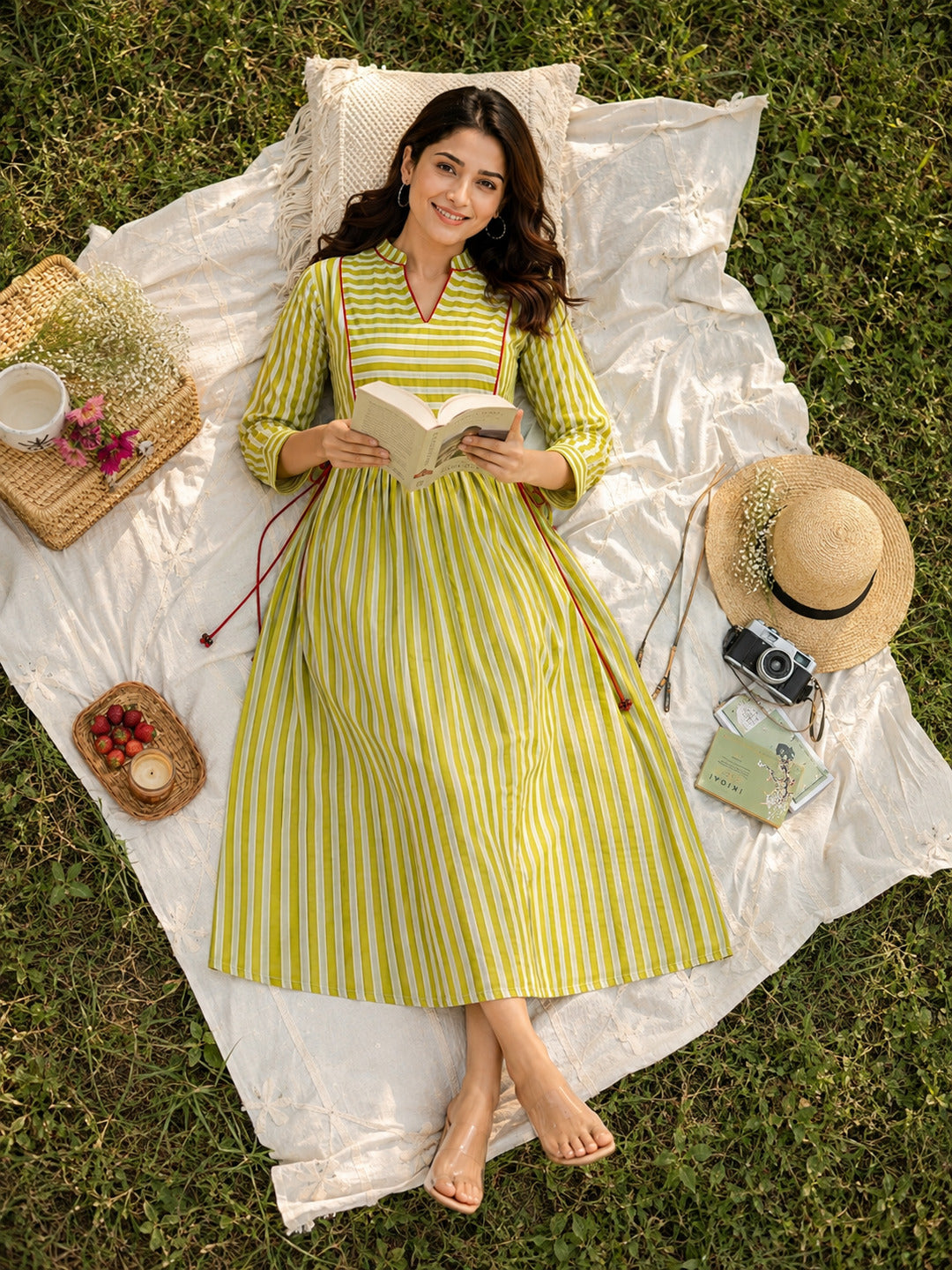 Women's Green 3/4th Sleeves dress