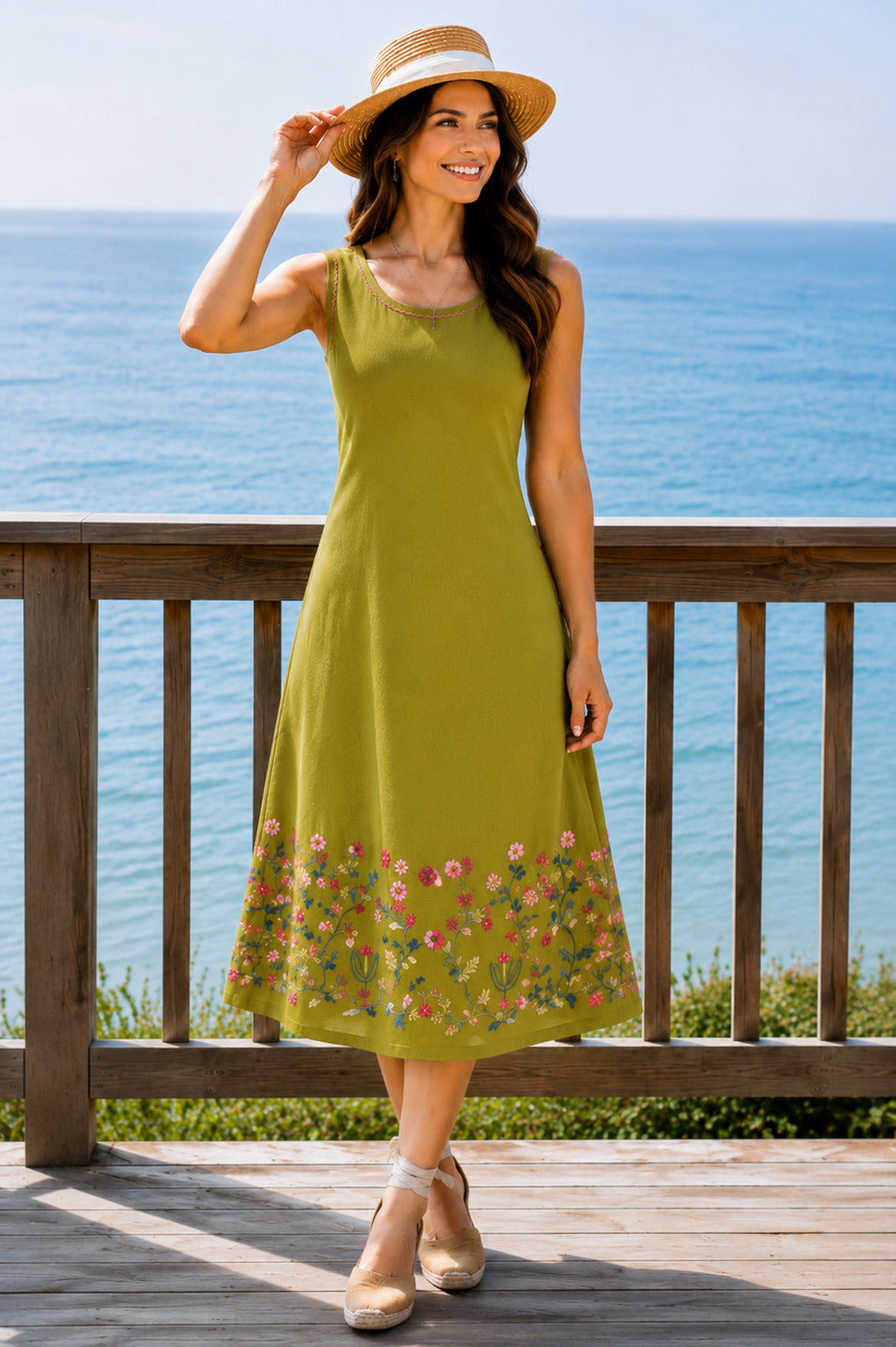 Women's Thread Work Green Dress