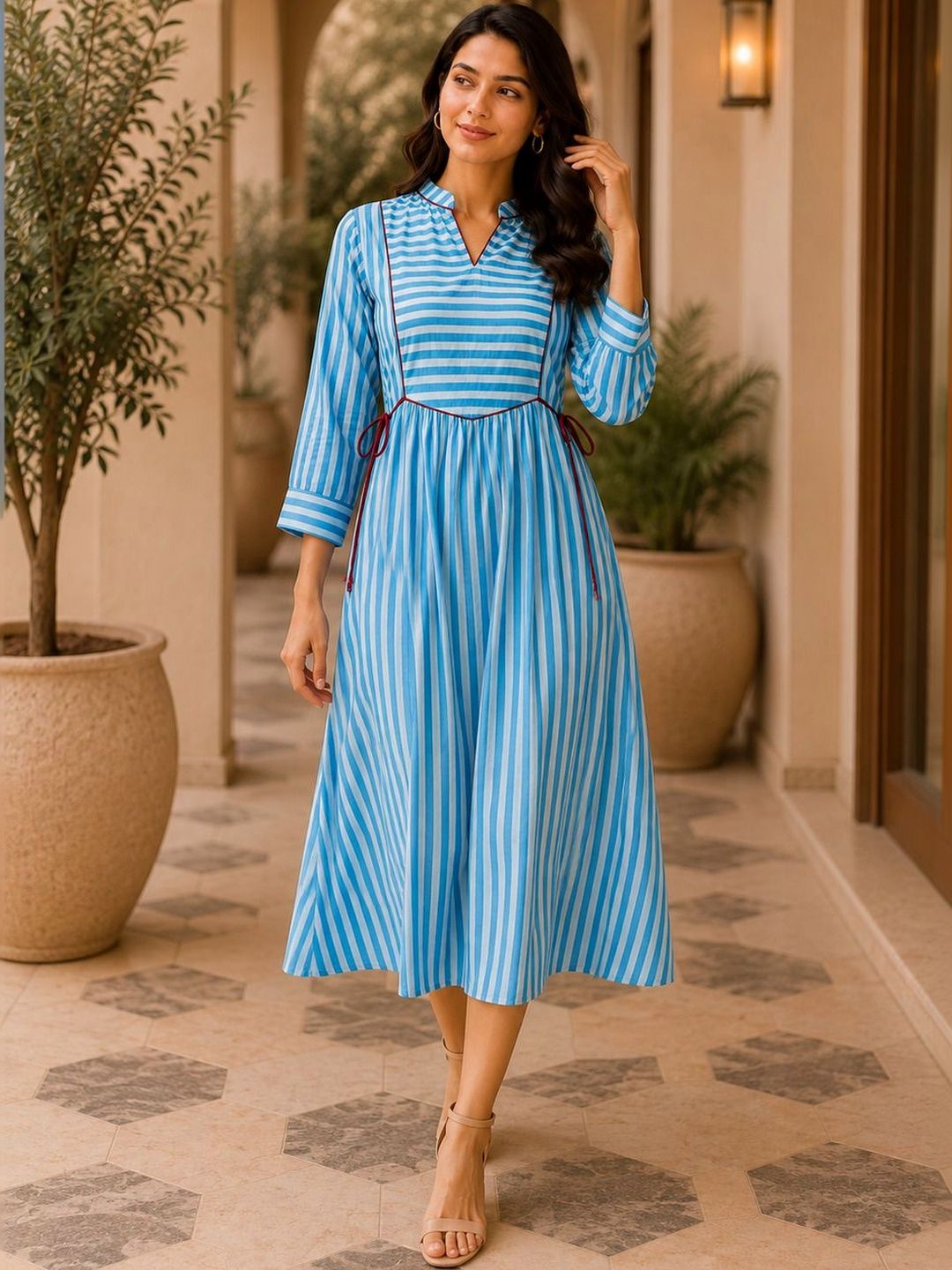 Women's Blue 3/4th Sleeves dress