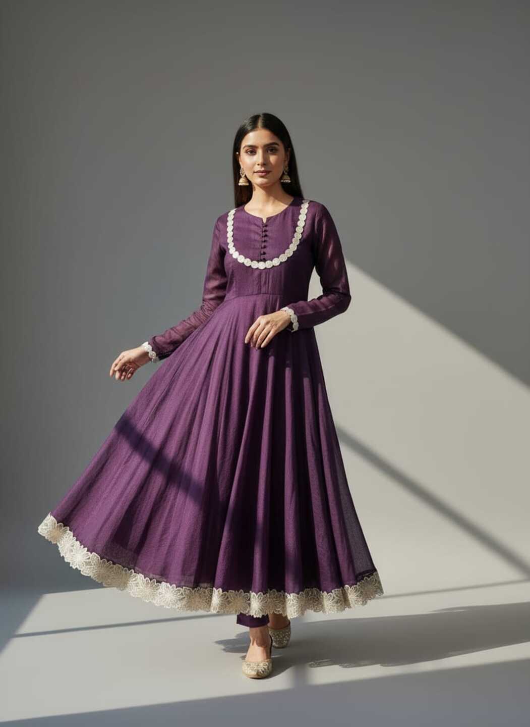 Women's Purple Dress With Pant And Dupatta