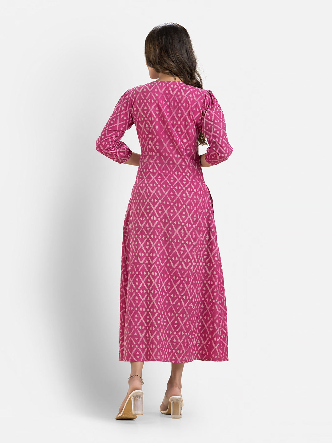 Women's Printed Pink Cotton Maxi Dress