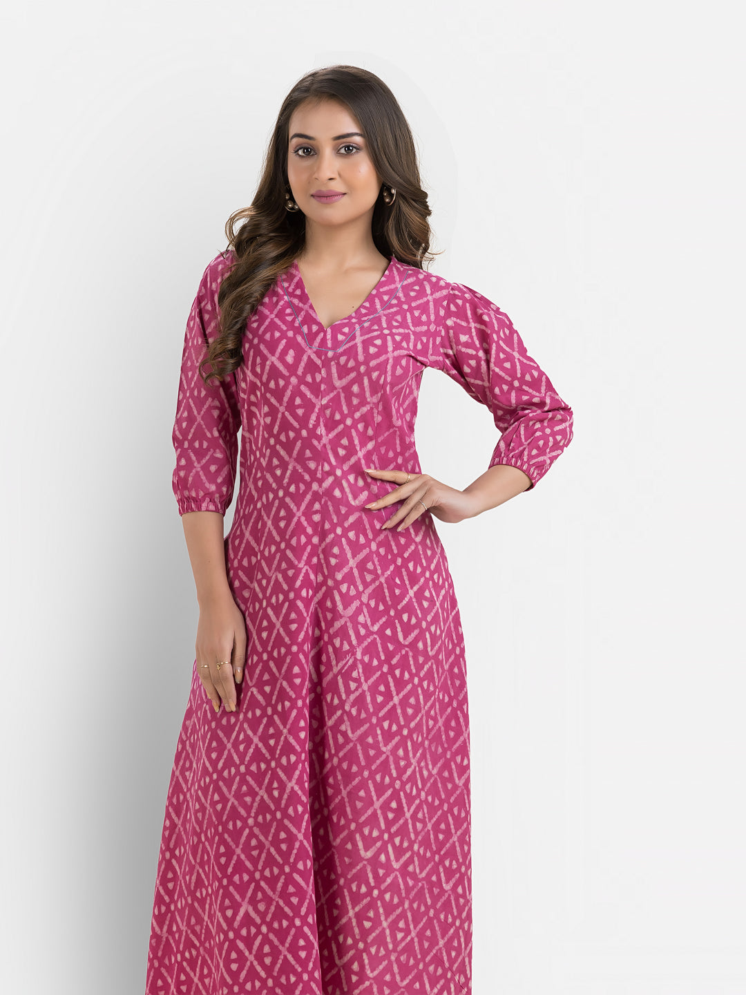Women's Printed Pink Cotton Maxi Dress