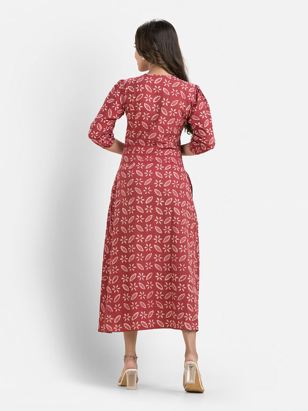 Women's Printed Red Cotton Maxi Dress