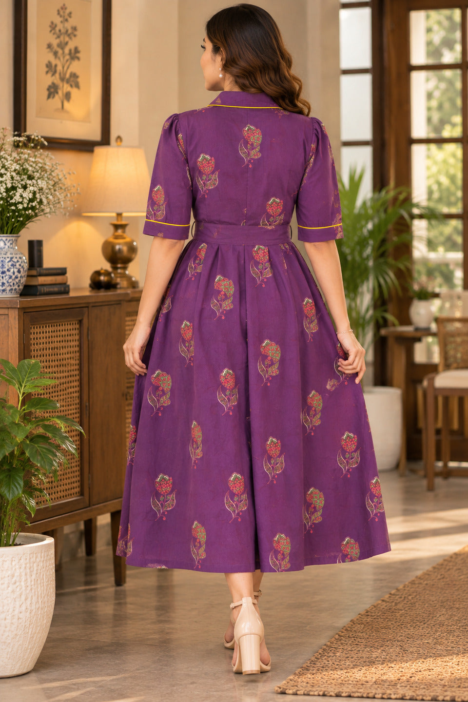 Women's Purple Lapel Collar Dress