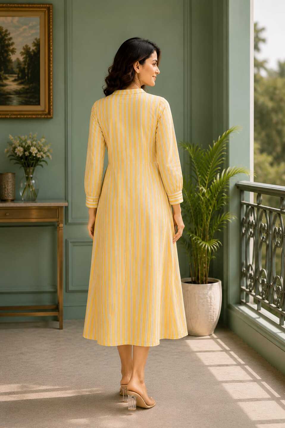 Women's Yellow 3/4th Sleeves dress