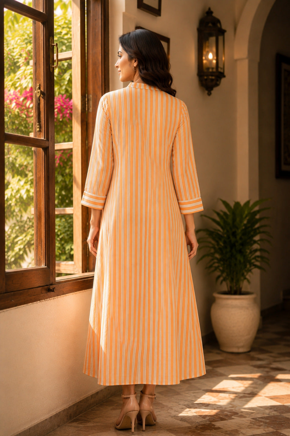 Women's Orange 3/4th Sleeves dress