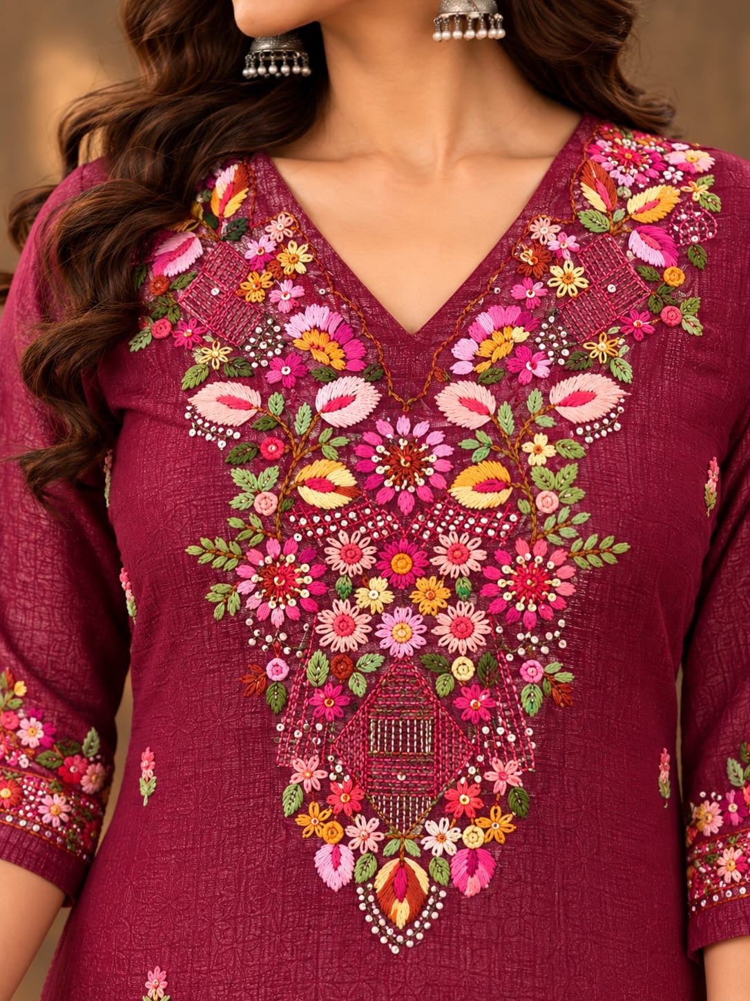 Women's Purple Handwork Kurti
