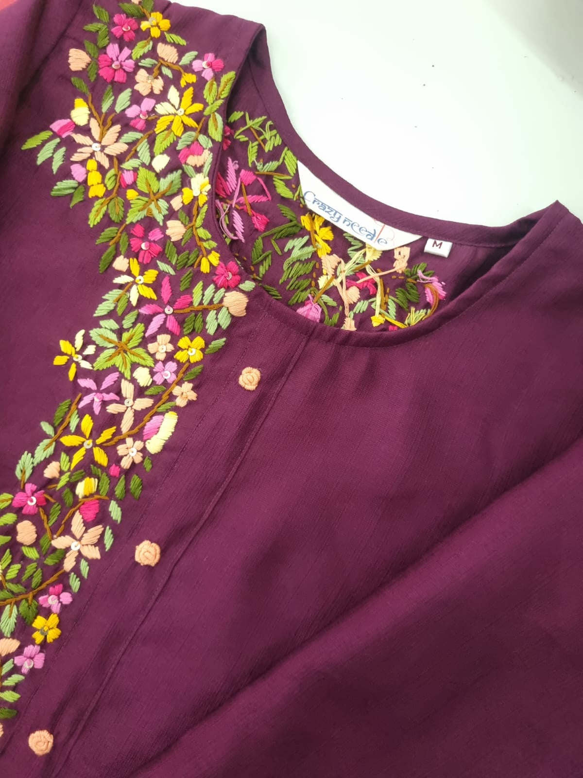 Women's Purple Threadwork Kurti