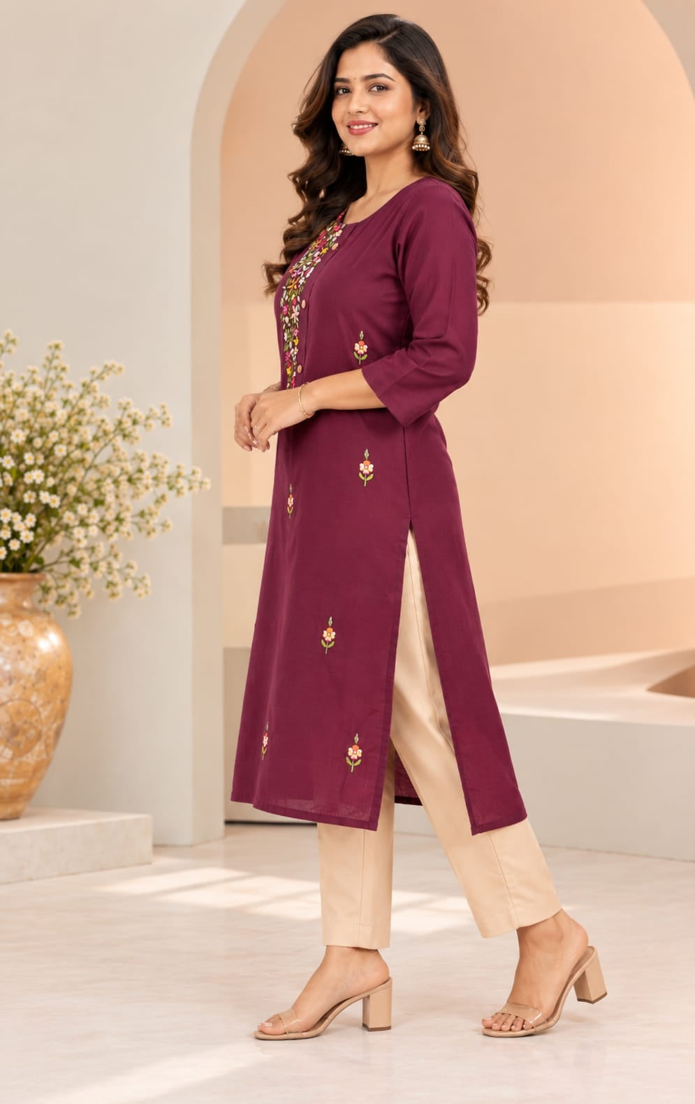 Women's Purple Threadwork Kurti